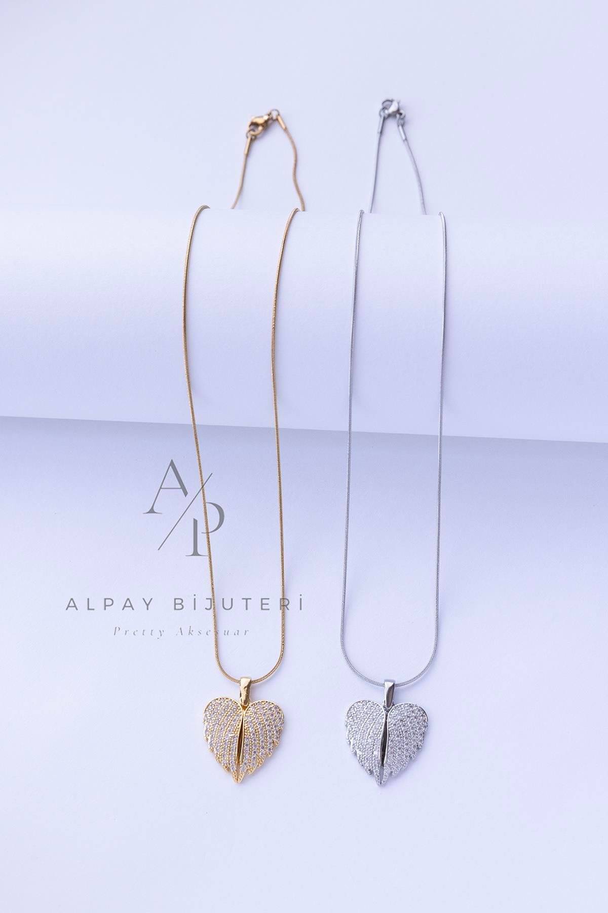 Parıltılı Kanat Kalp Çelik Kolye