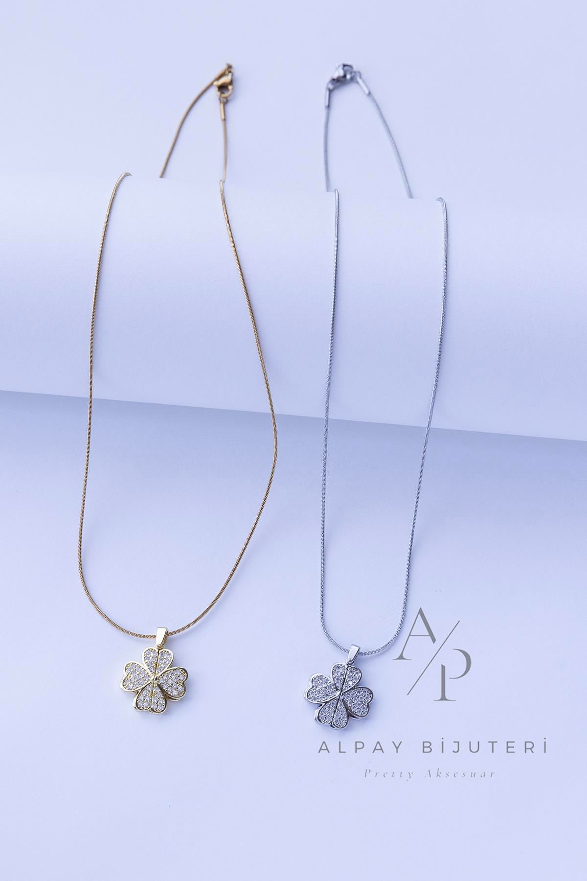 Parıltılı Yonca Çelik Kolye