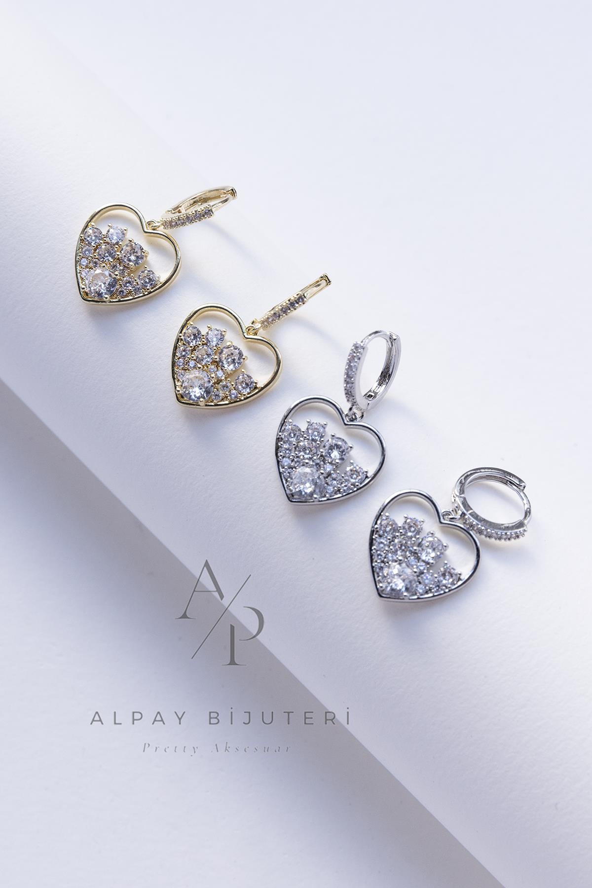 Zirkon Kalp Tasarım Küpe