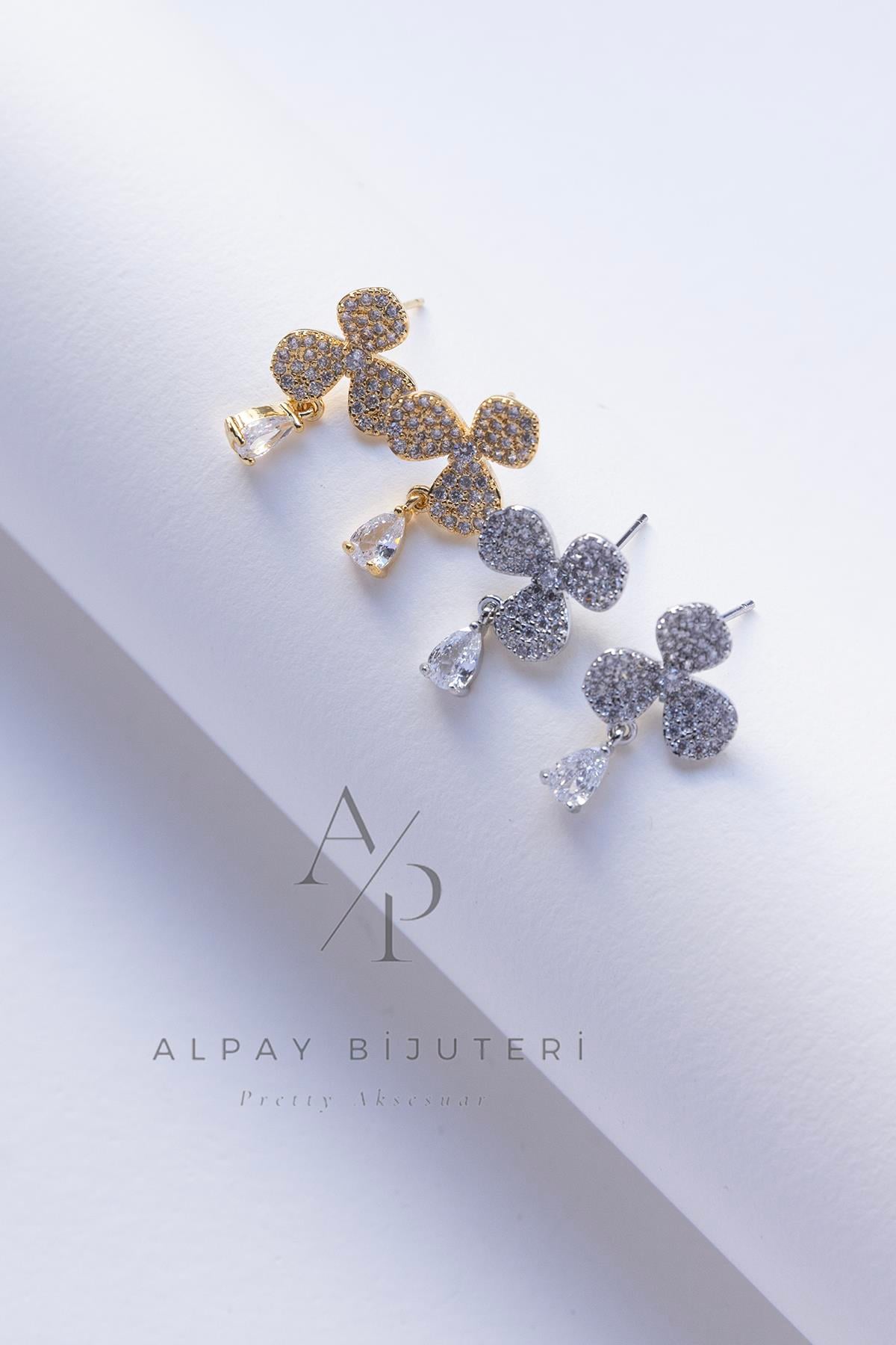 Zirkon Taş Detay Çiçek Küpe