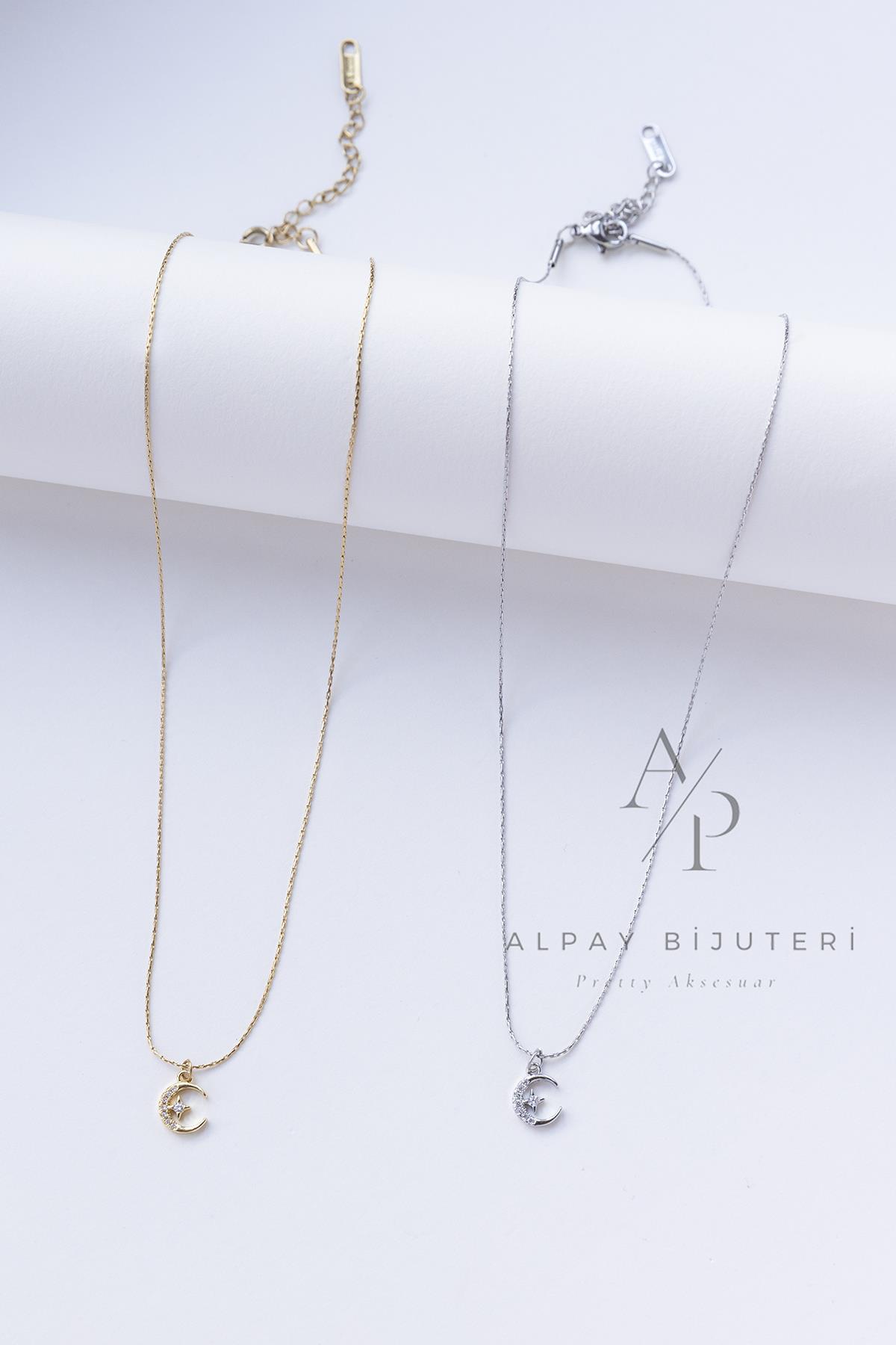 Ay Simgeli Çelik Kolye