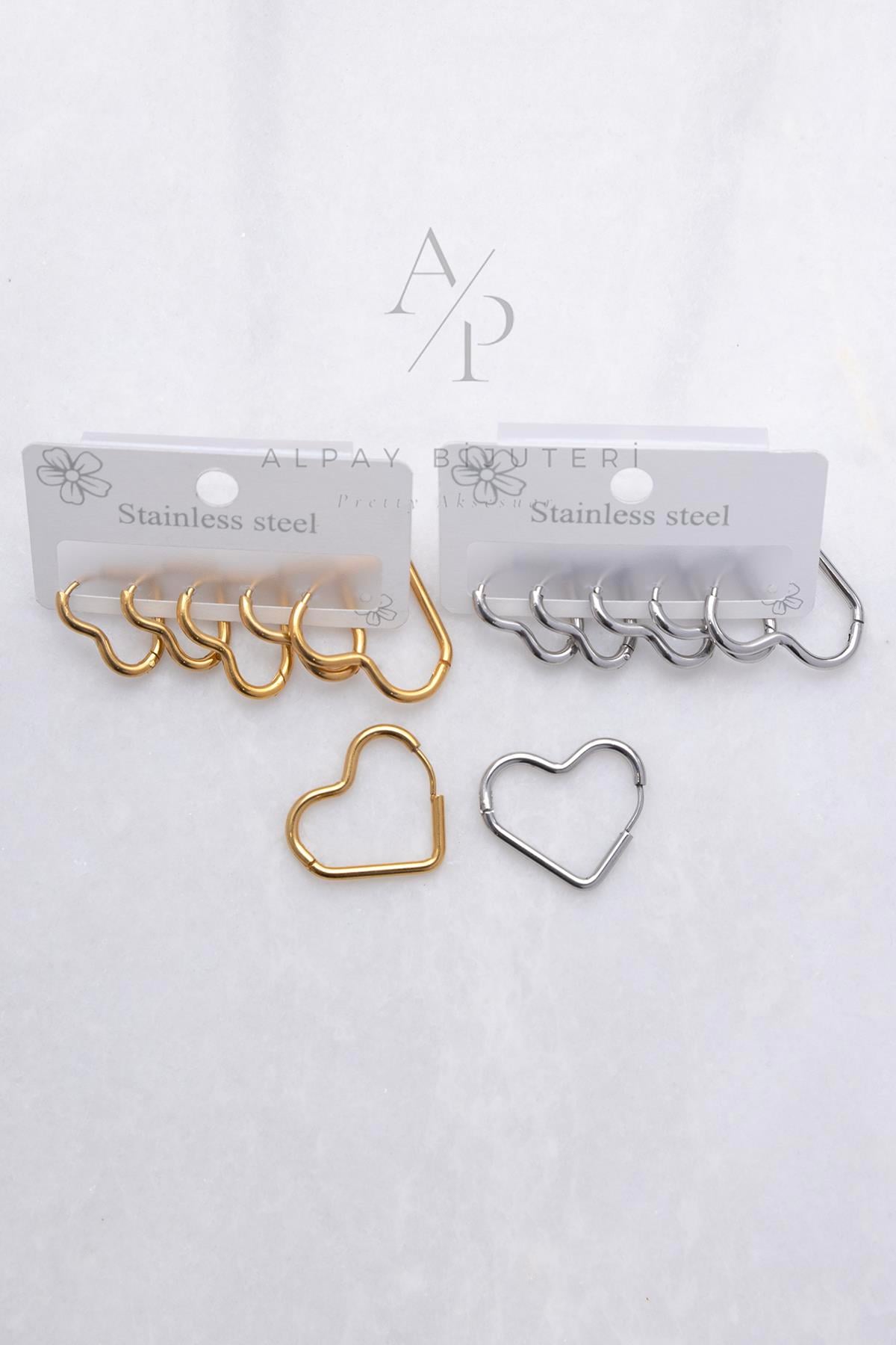 Altılı Kalp Model Çelik Küpe