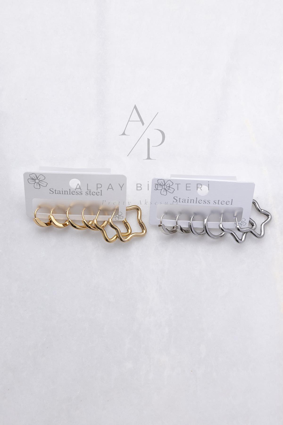 Altılı Halka Yıldız Çelik Küpe