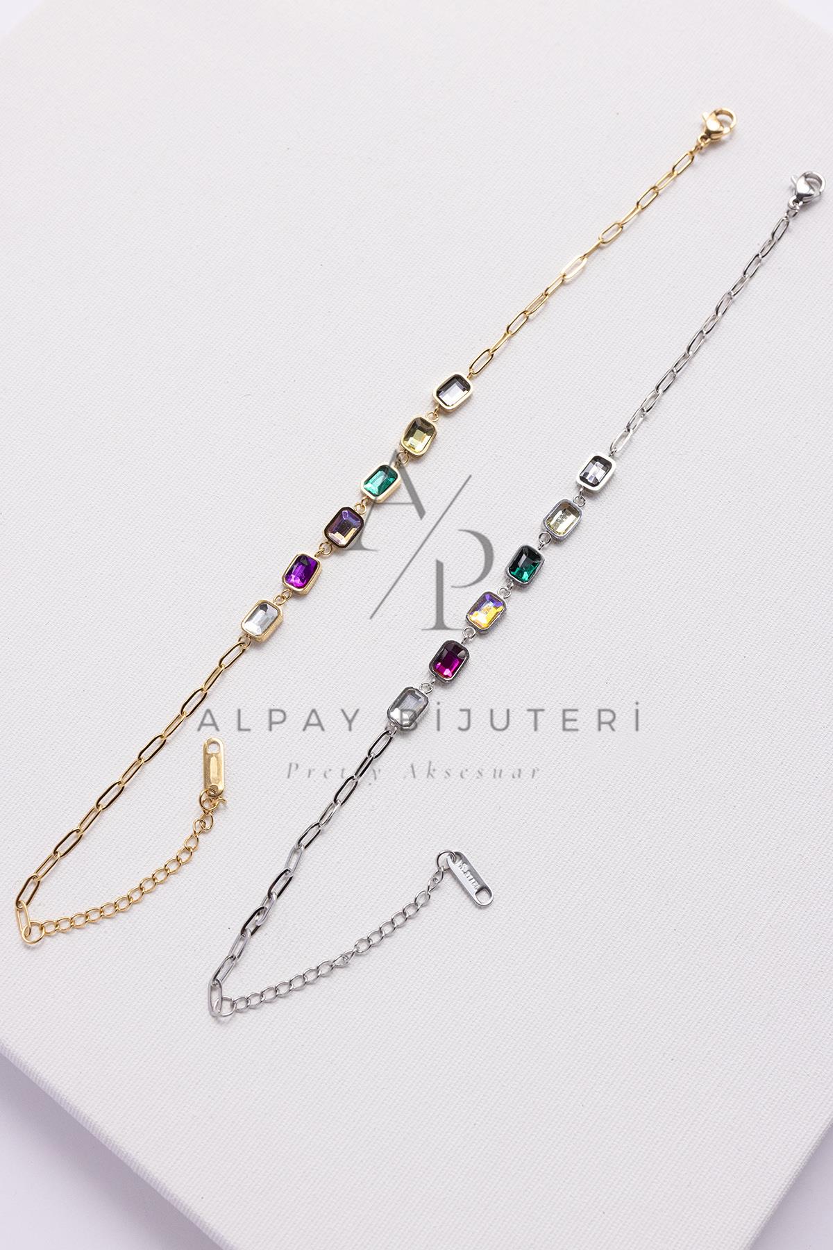 Renkli Taş Tasarım Çelik Bileklik