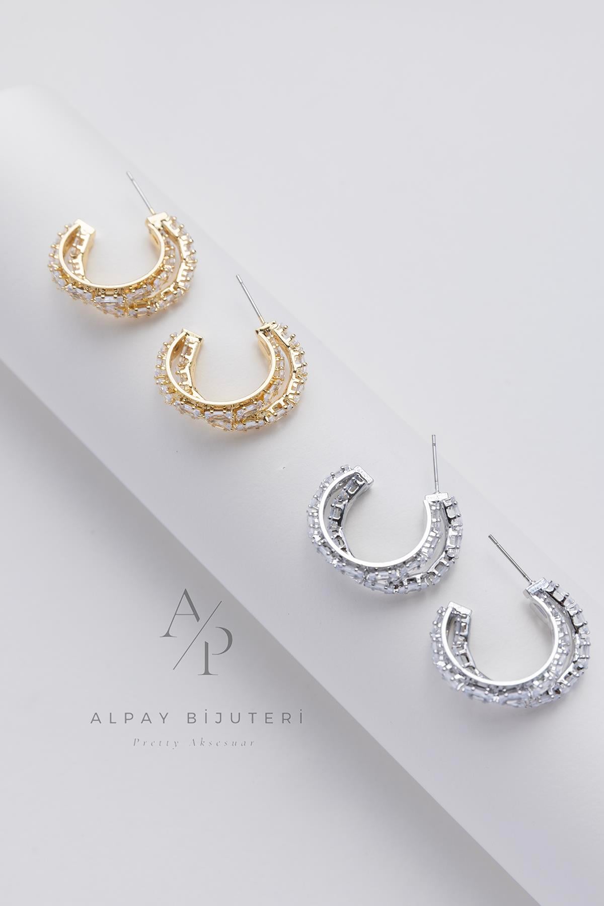 Zirkon Taşlı Yarım Halka 