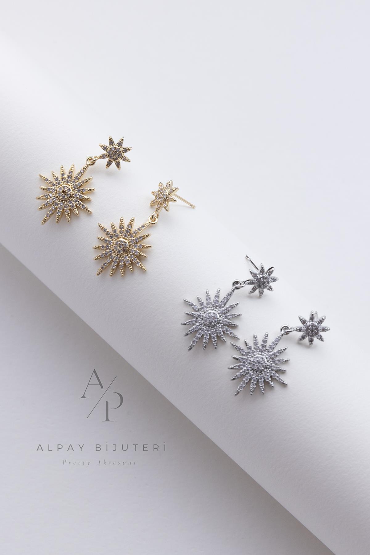 Zirkon Güneş Tasarım Küpe