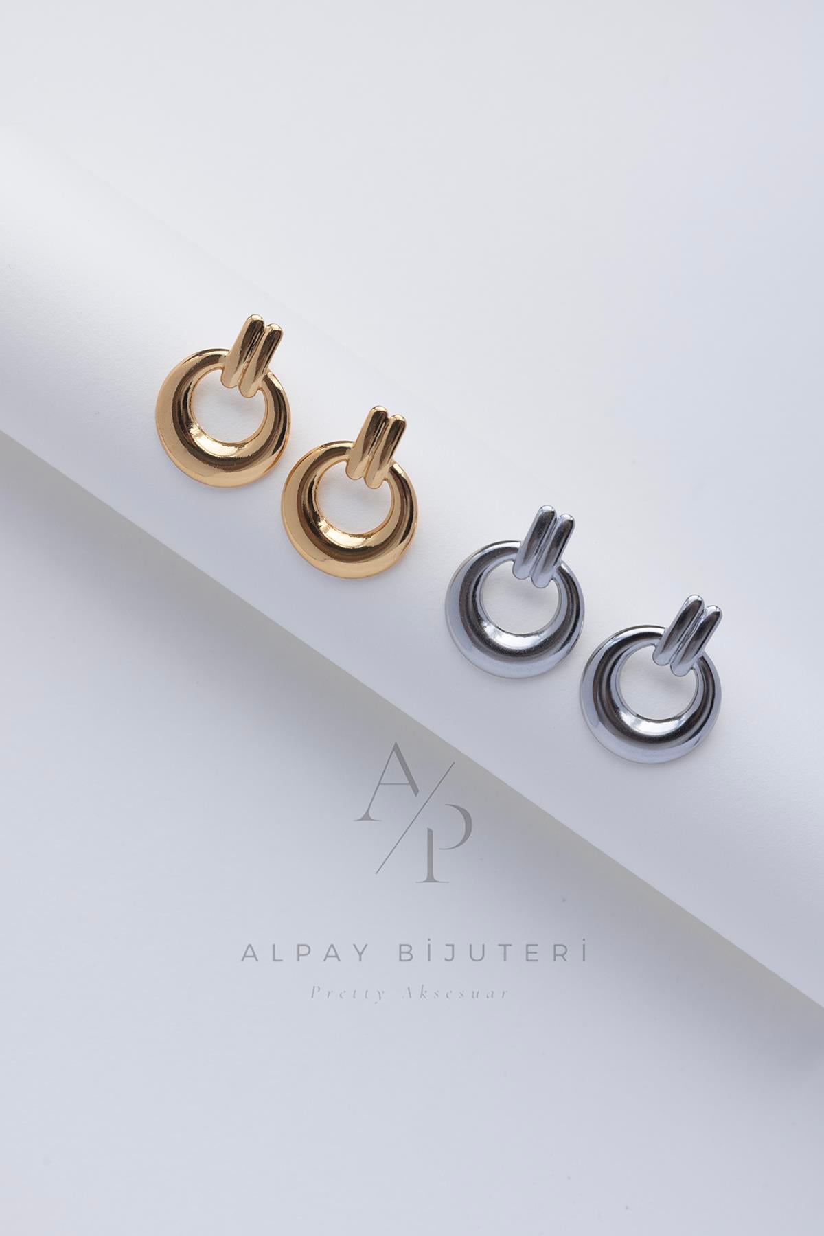 Çift Halka Tasarım Çelik Küpe