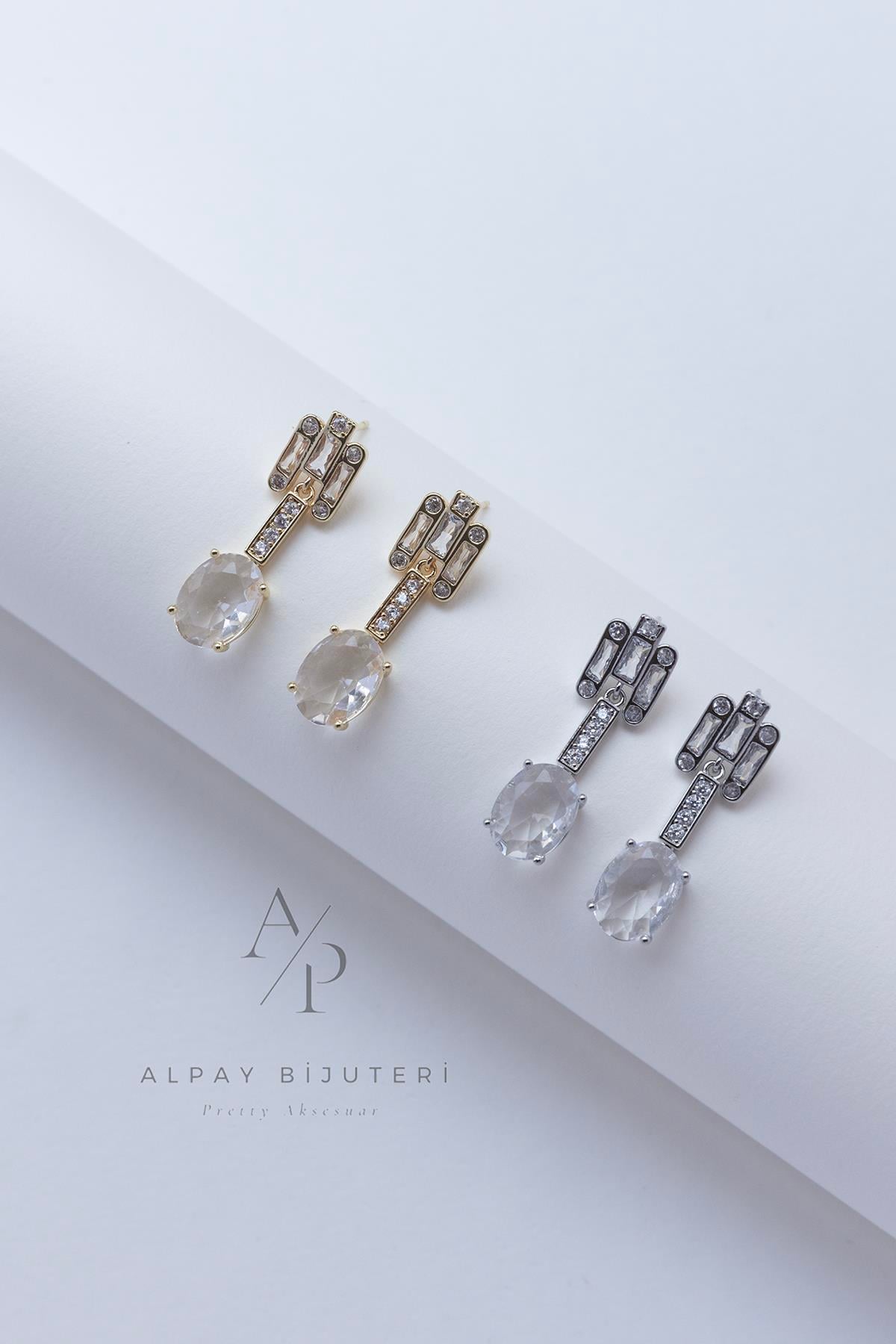 Zirkon Tek Taş Sallantılı Küpe