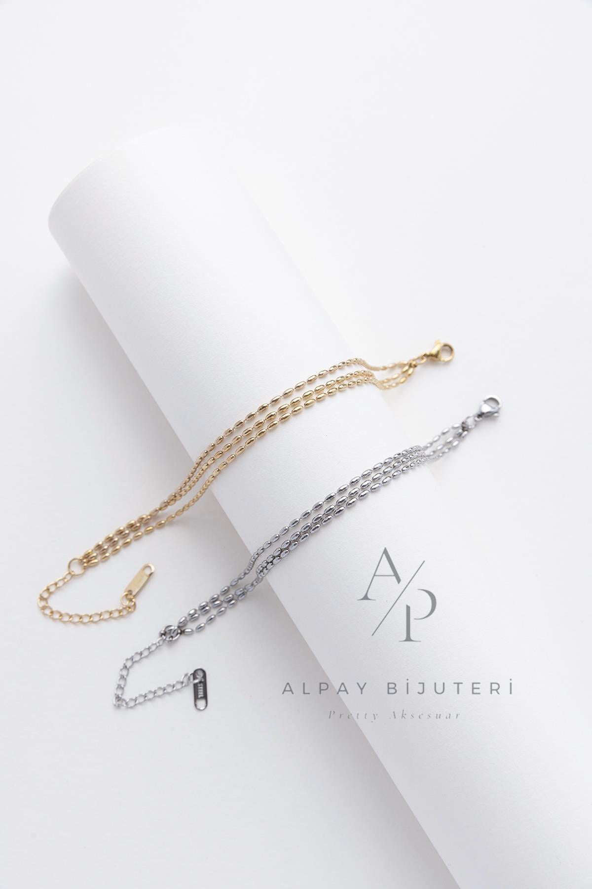 Üçlü Zincir Görünüm Çelik Bileklik