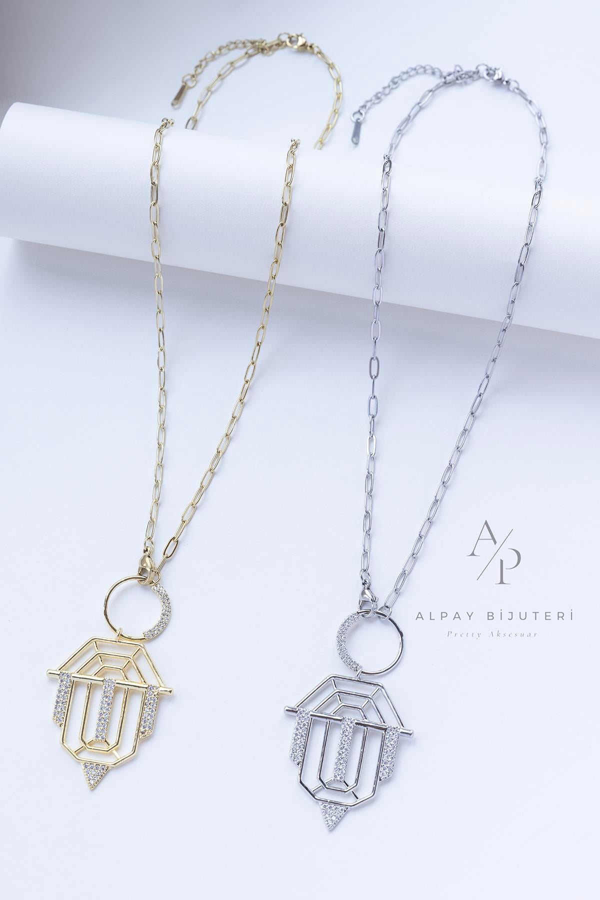 Şık Tasarım Sembol  Çelik Kolye 