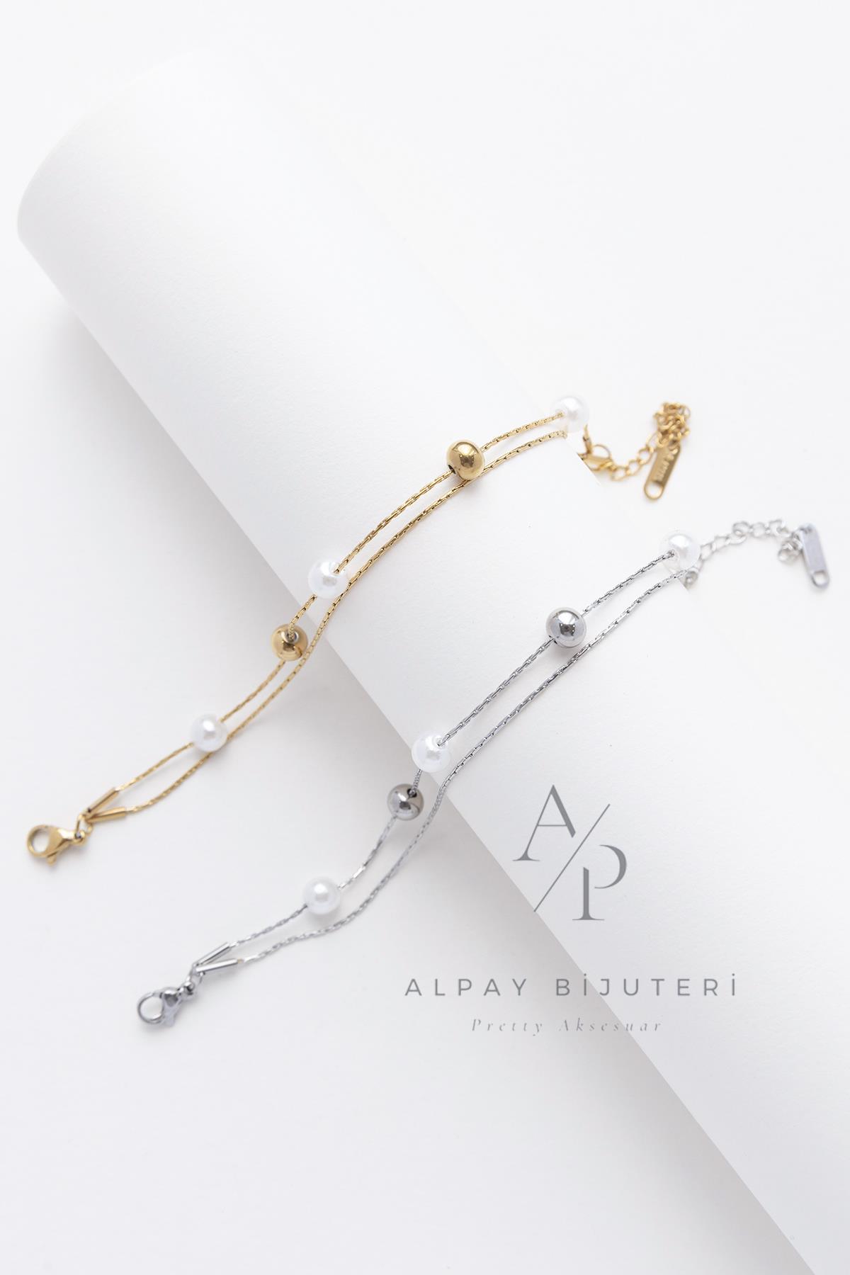 İnci Küre Detay Çelik Bileklik