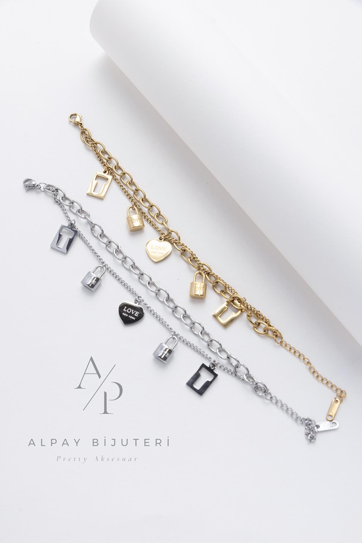 Kalp Simgeli Çelik Bileklik