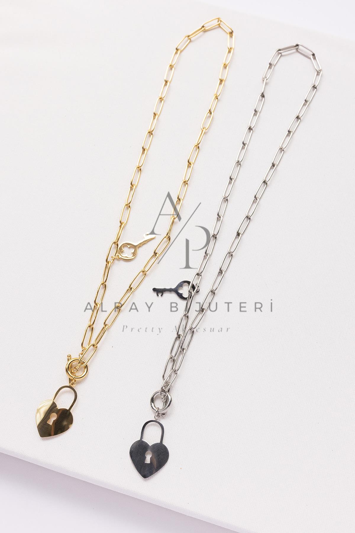 Kalp Anahtar Model Çelik Kolye