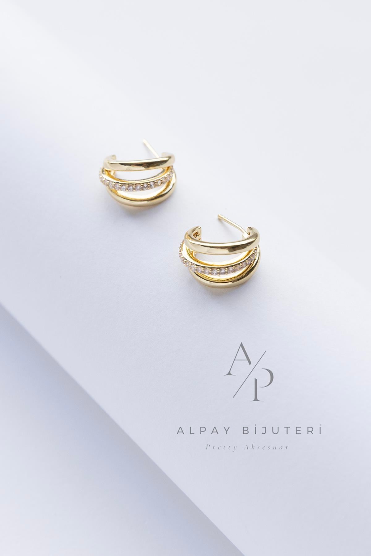 Zirkon Üçlü Görünüm Küpe 