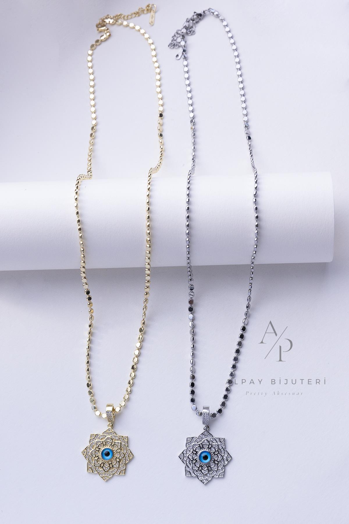 Çiçek Tasarım Göz Çelik Kolye