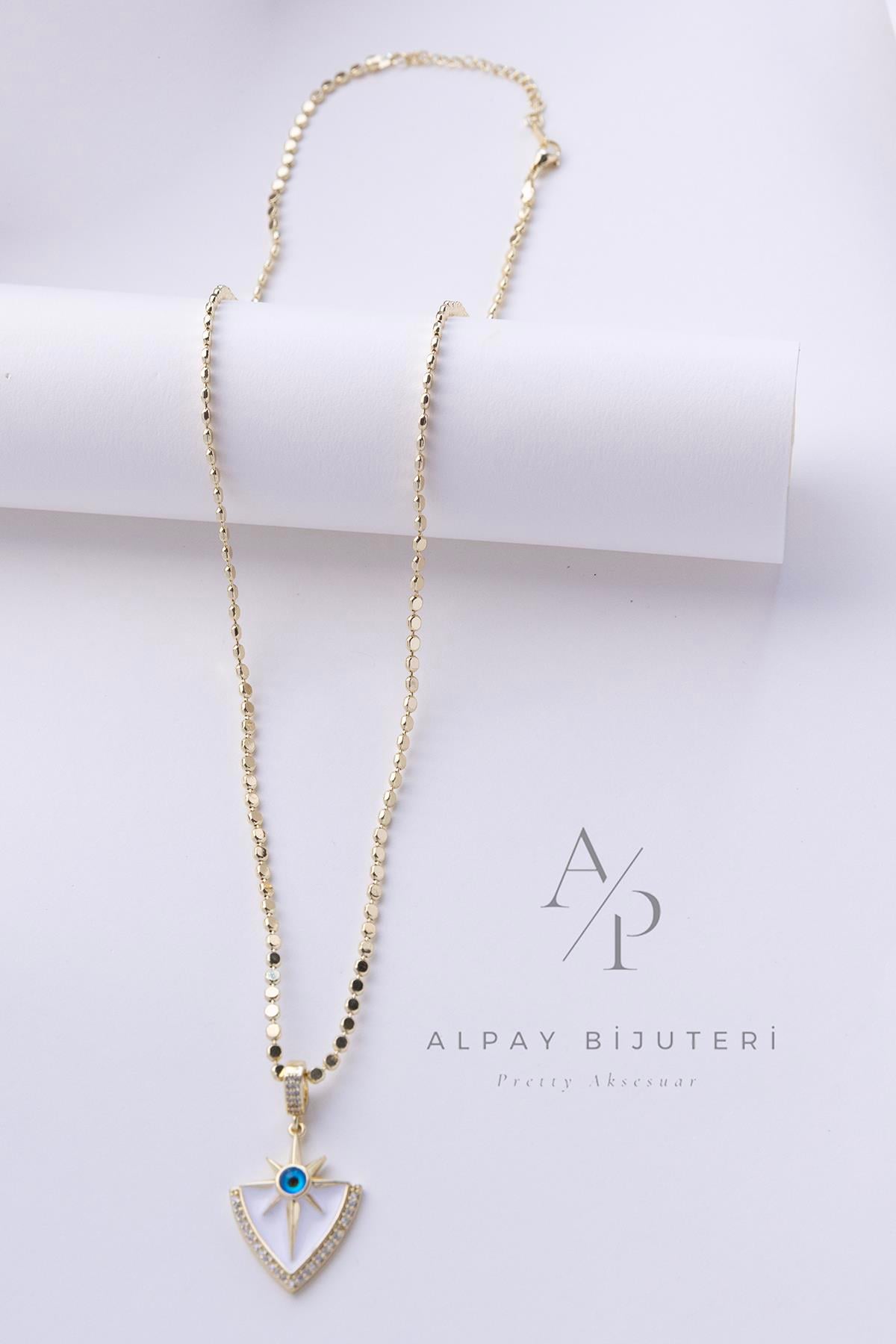 Beyaz Taş Model Çelik Kolye