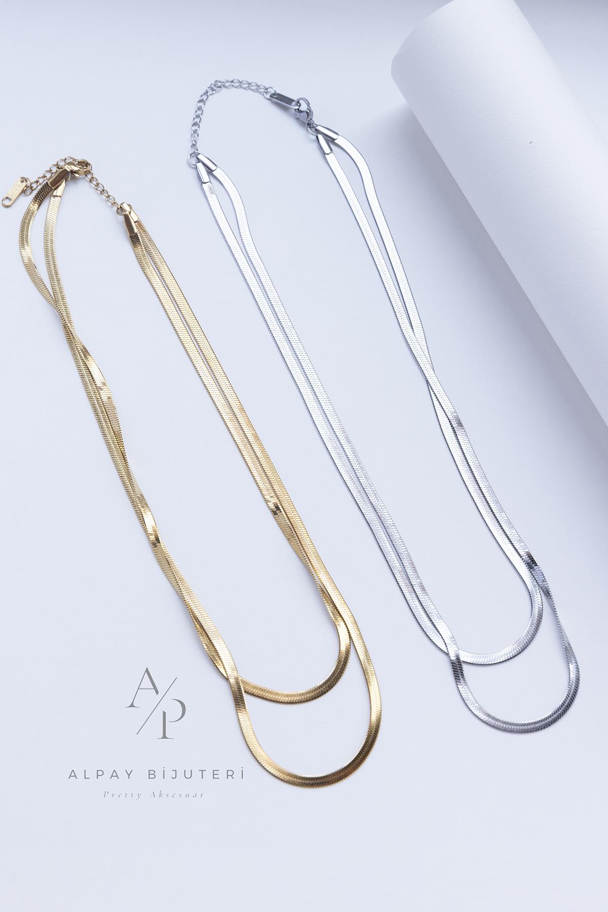 İkili İtalyan Zinciri Çelik Kolye