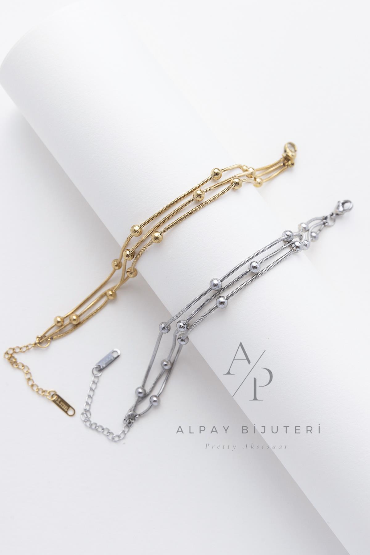 Küre Detay Üçlü Zincir Çelik Bileklik