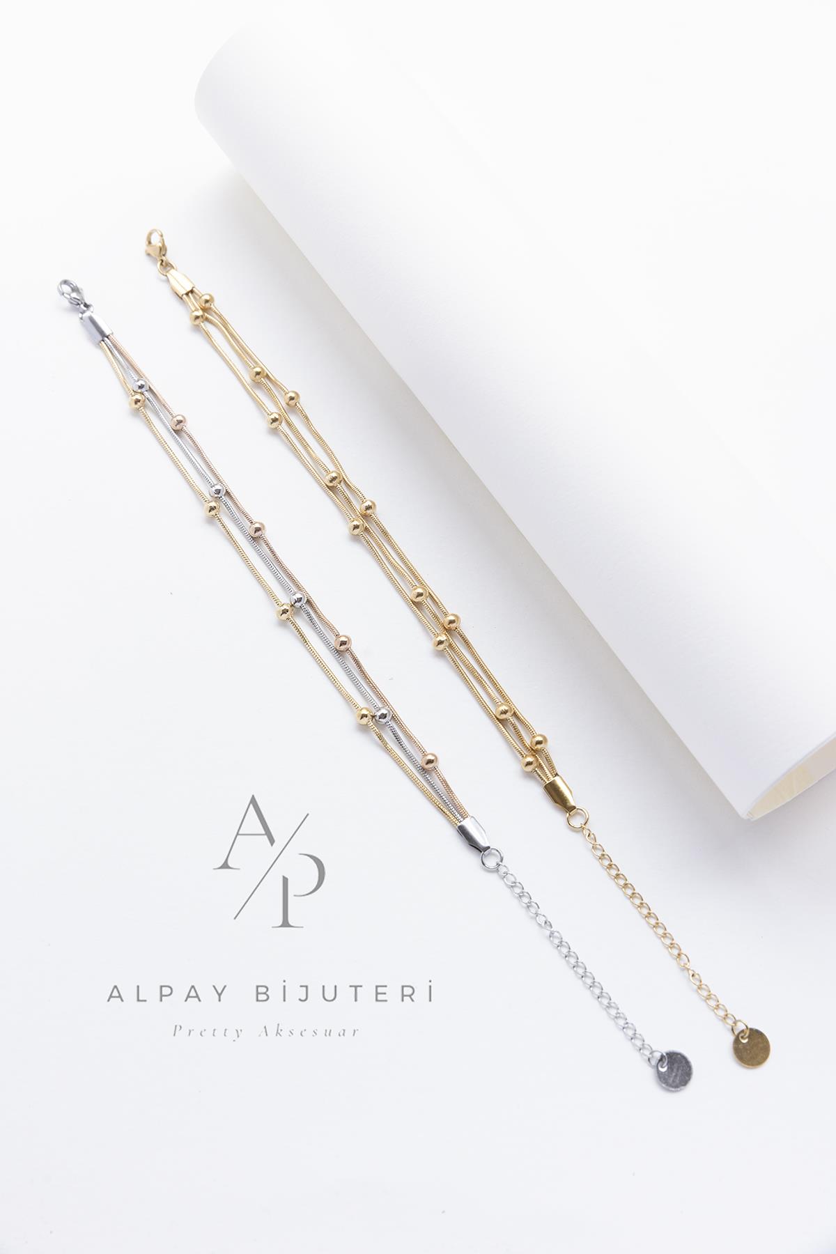 Küre Detay Üçlü Zincir Çelik Bileklik