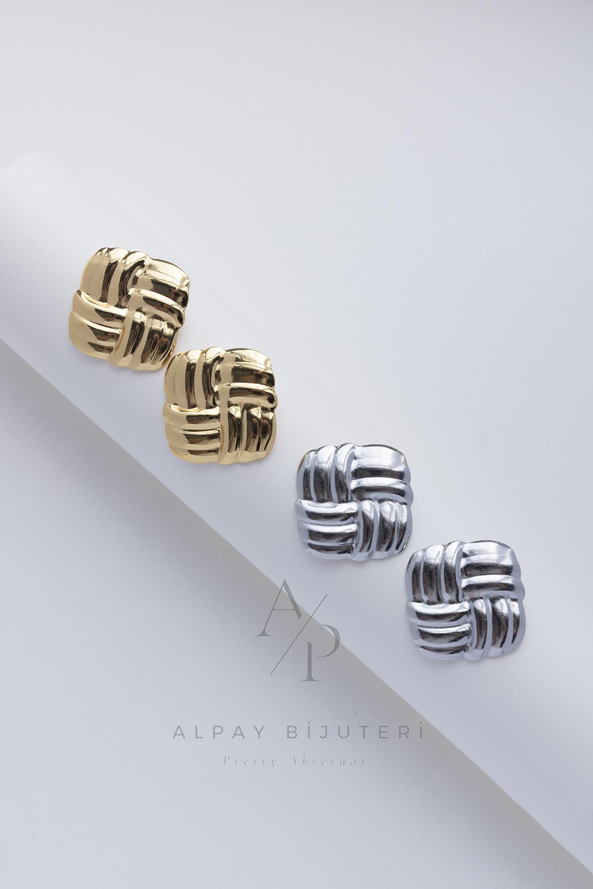 Örgü Tasarım Kare Çelik Küpe 