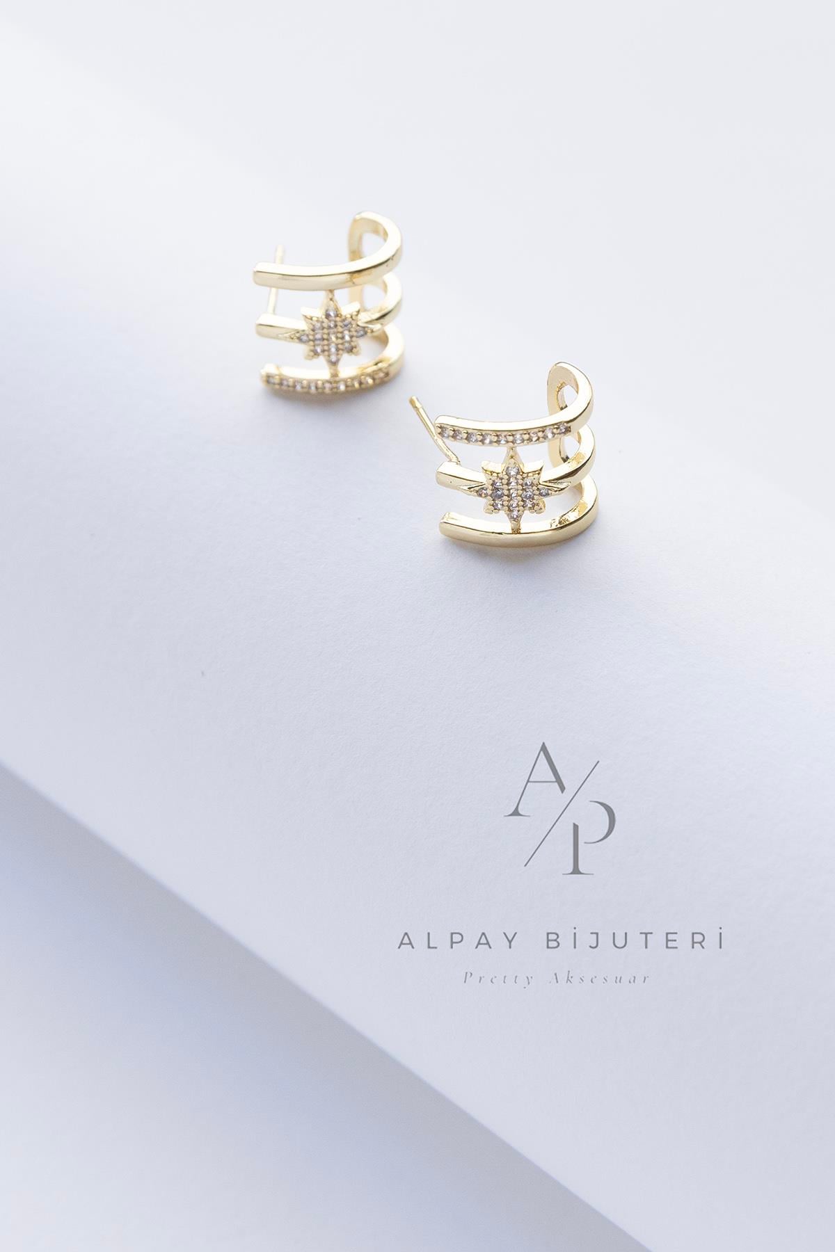 Zirkon Üçlü Görünüm Küpe