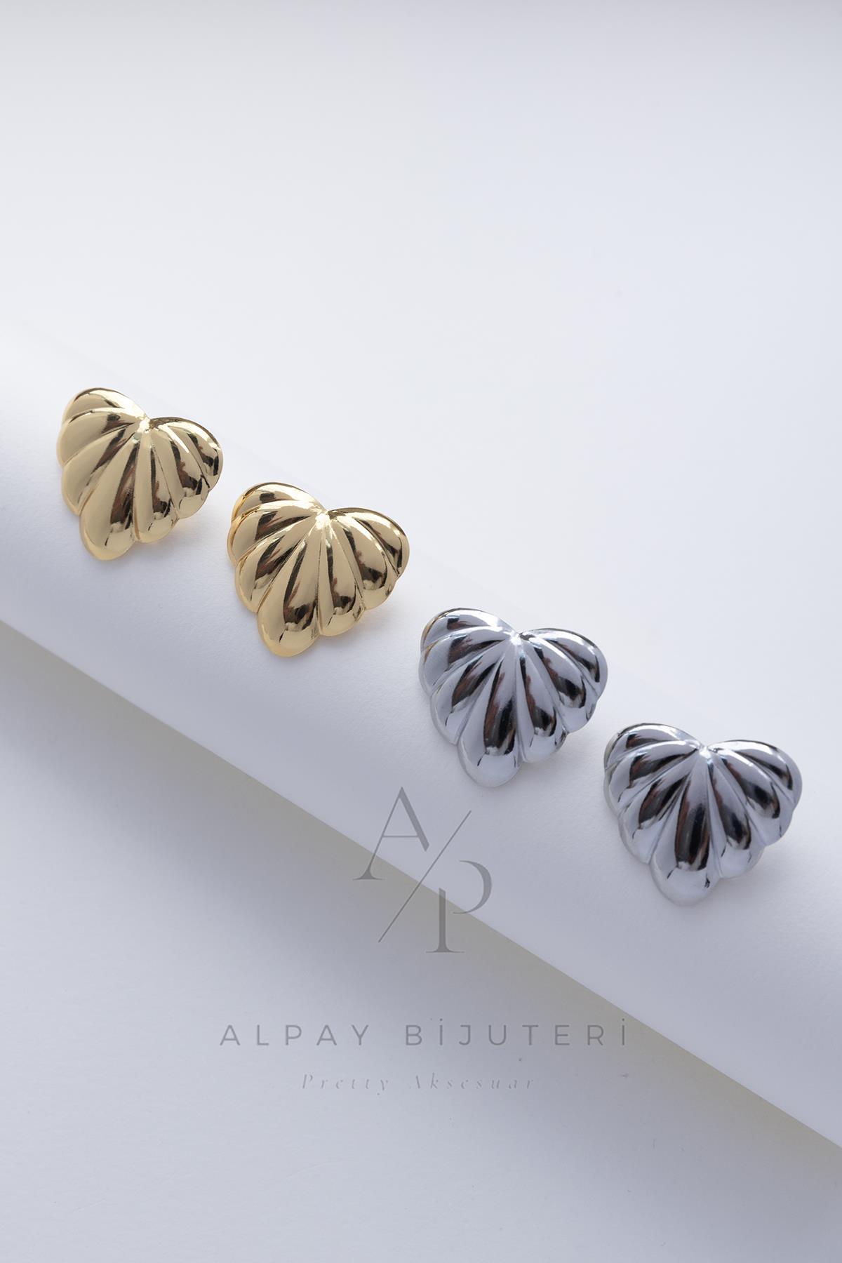 Midye Kalp Tasarım Çelik Küpe