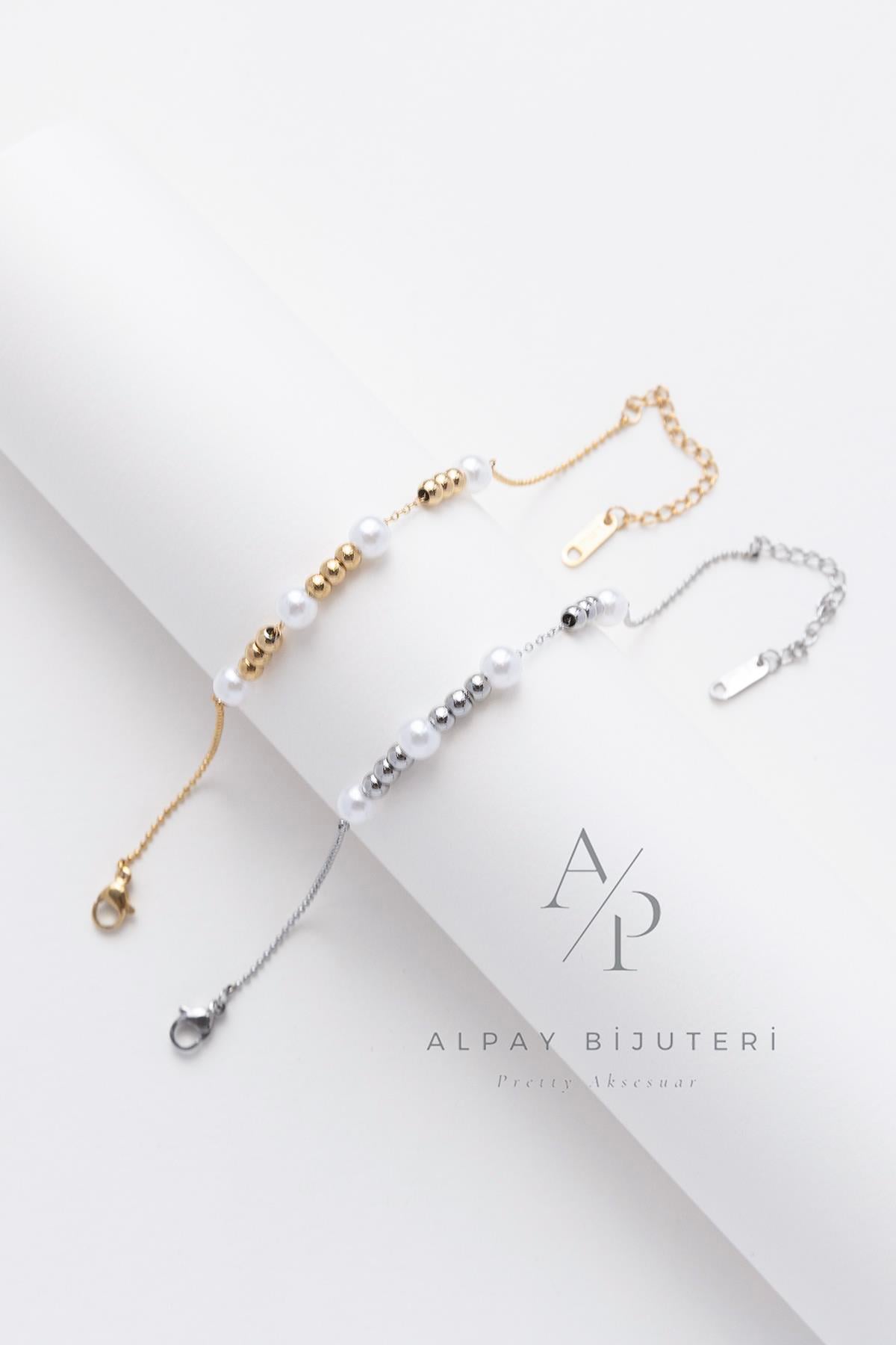 İnci Detay Zincir Çelik Bileklik