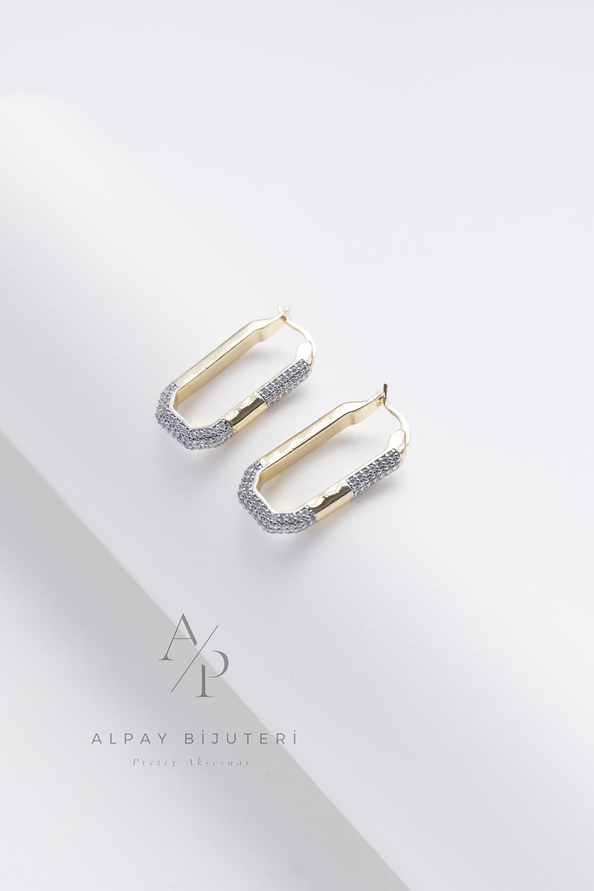 Zirkon Dikdörtgen Halka Küpe