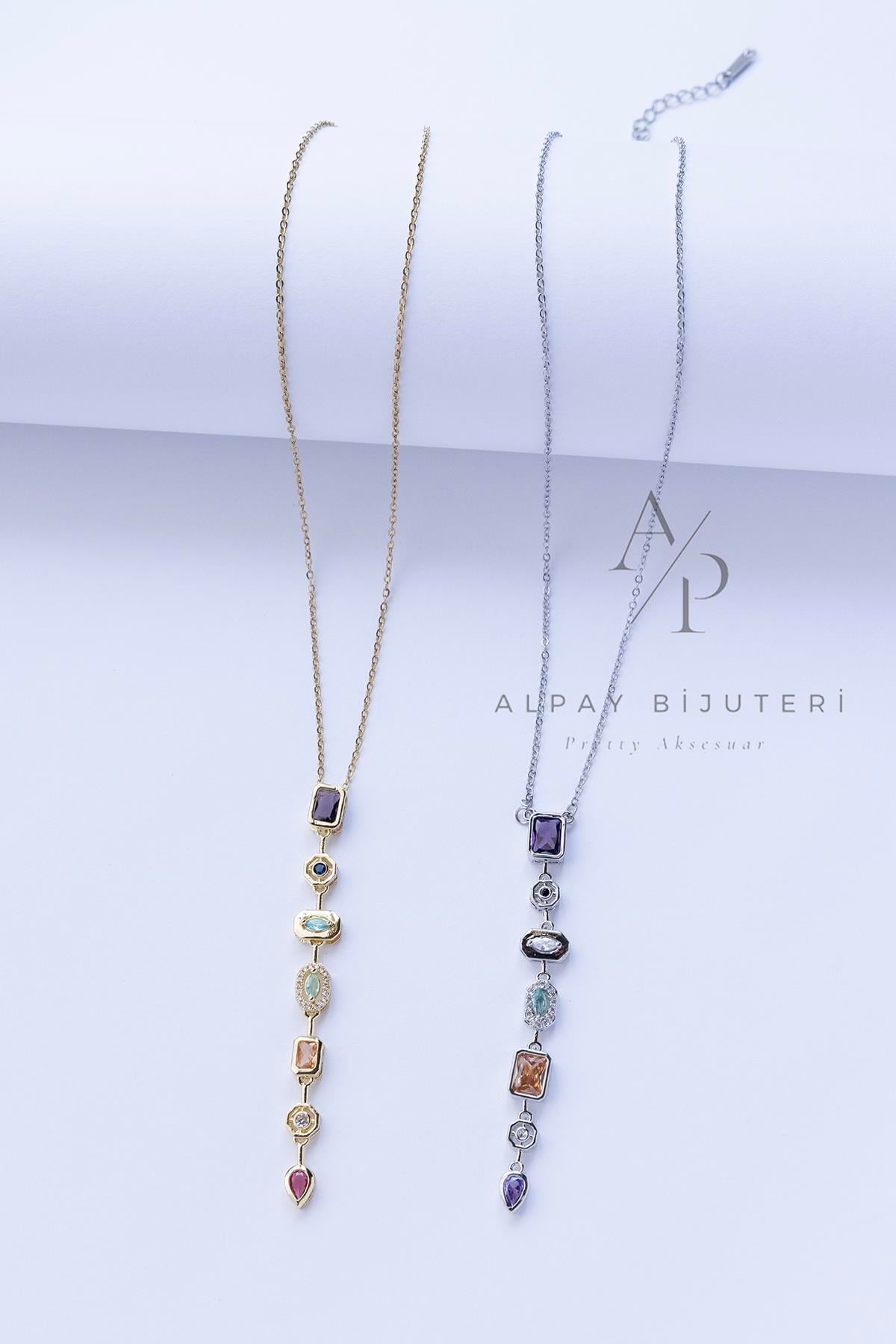 Renkli Taş Y Model Kolye