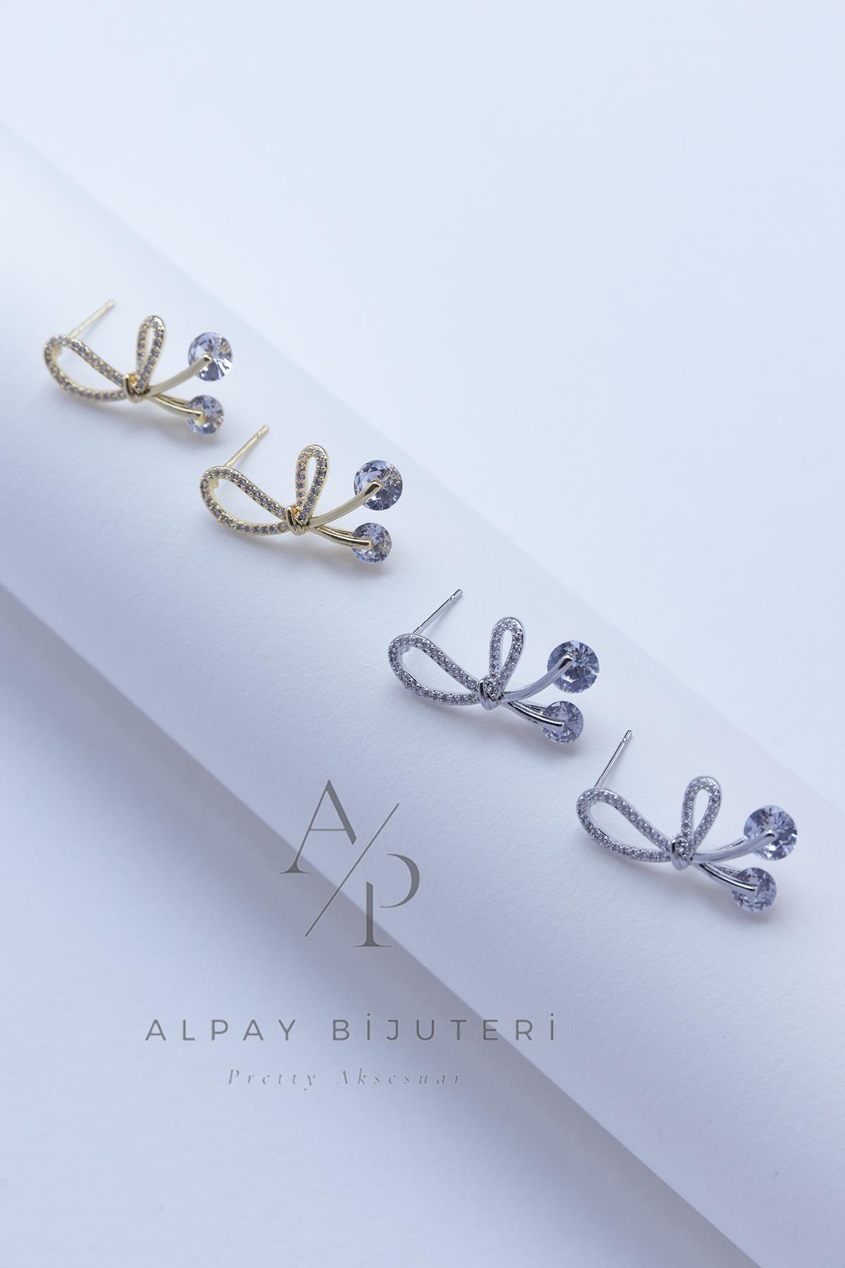 Zirkon Kıvrımlı Fiyonk Küpe