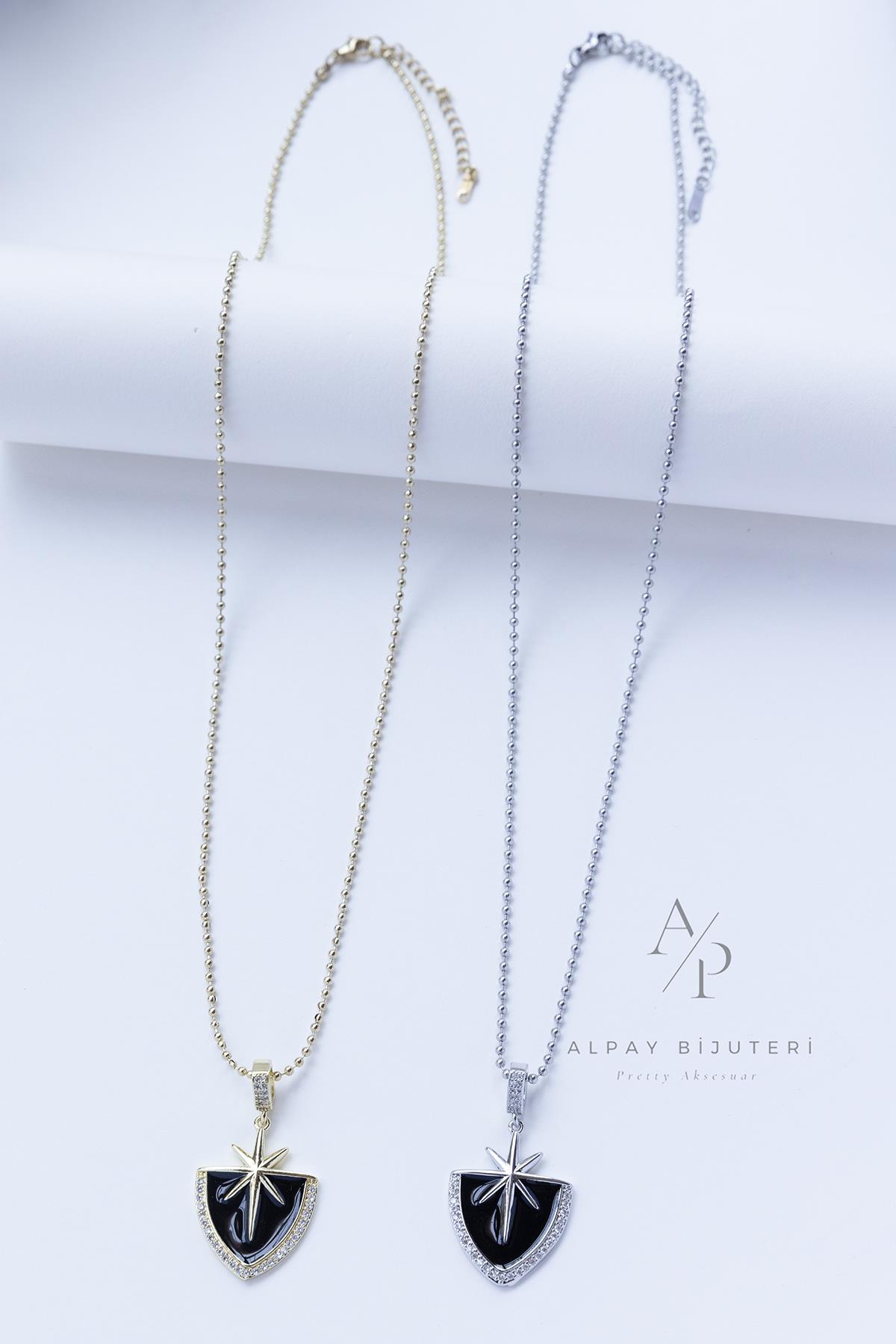 Siyah Taş Model Çelik Kolye