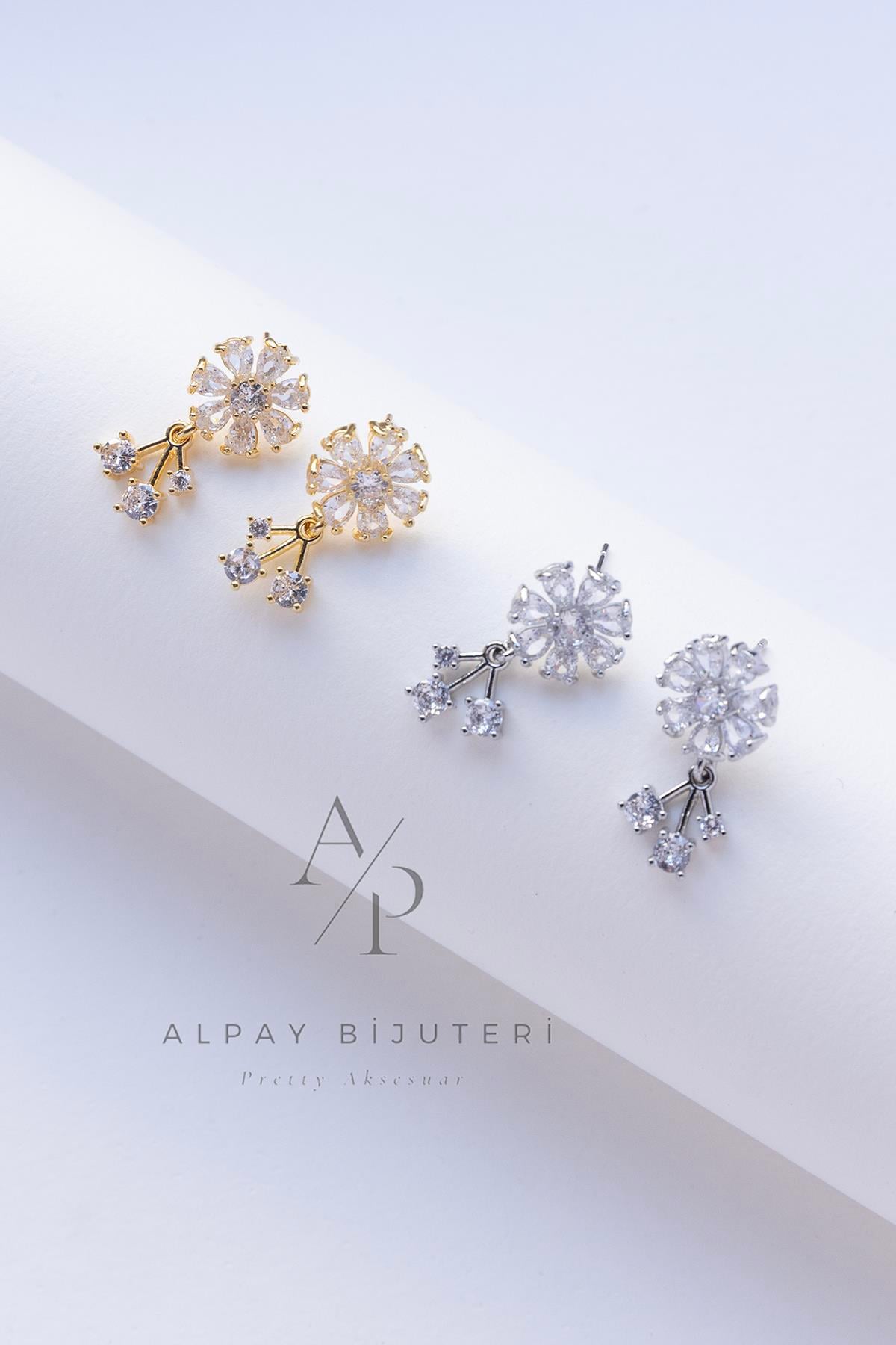 Zirkon Çiçek Model Küpe