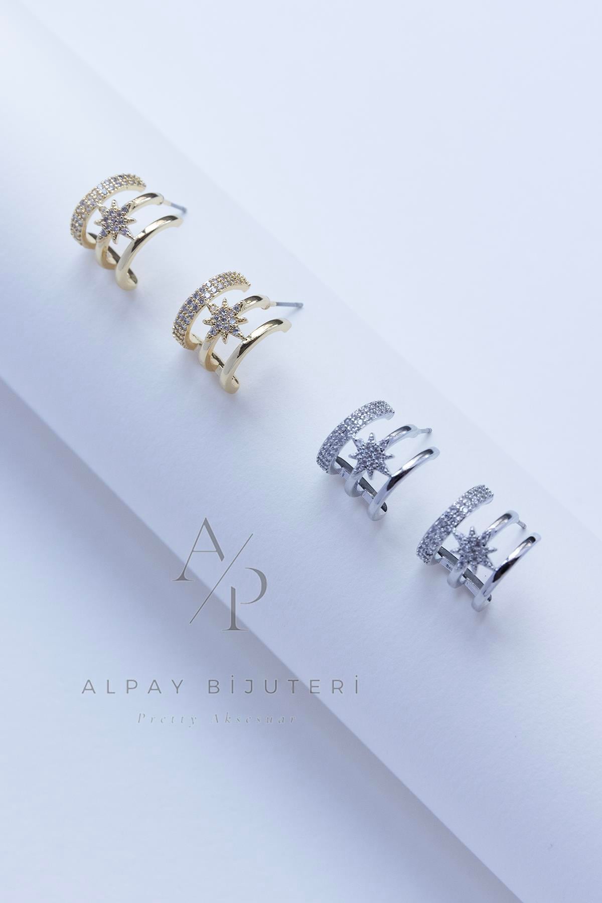 Zirkon Üçlü Görünüm Küpe