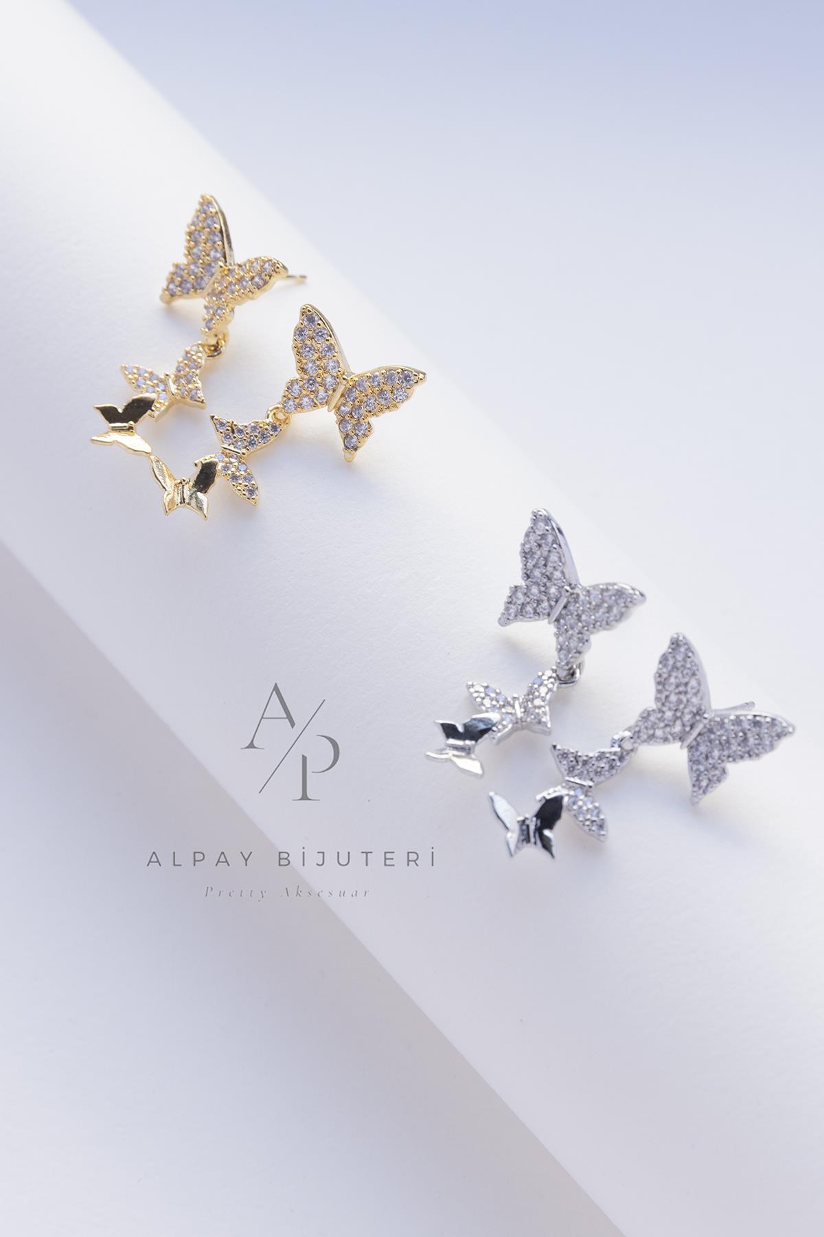 Zirkon Kelebek Tasarım Küpe