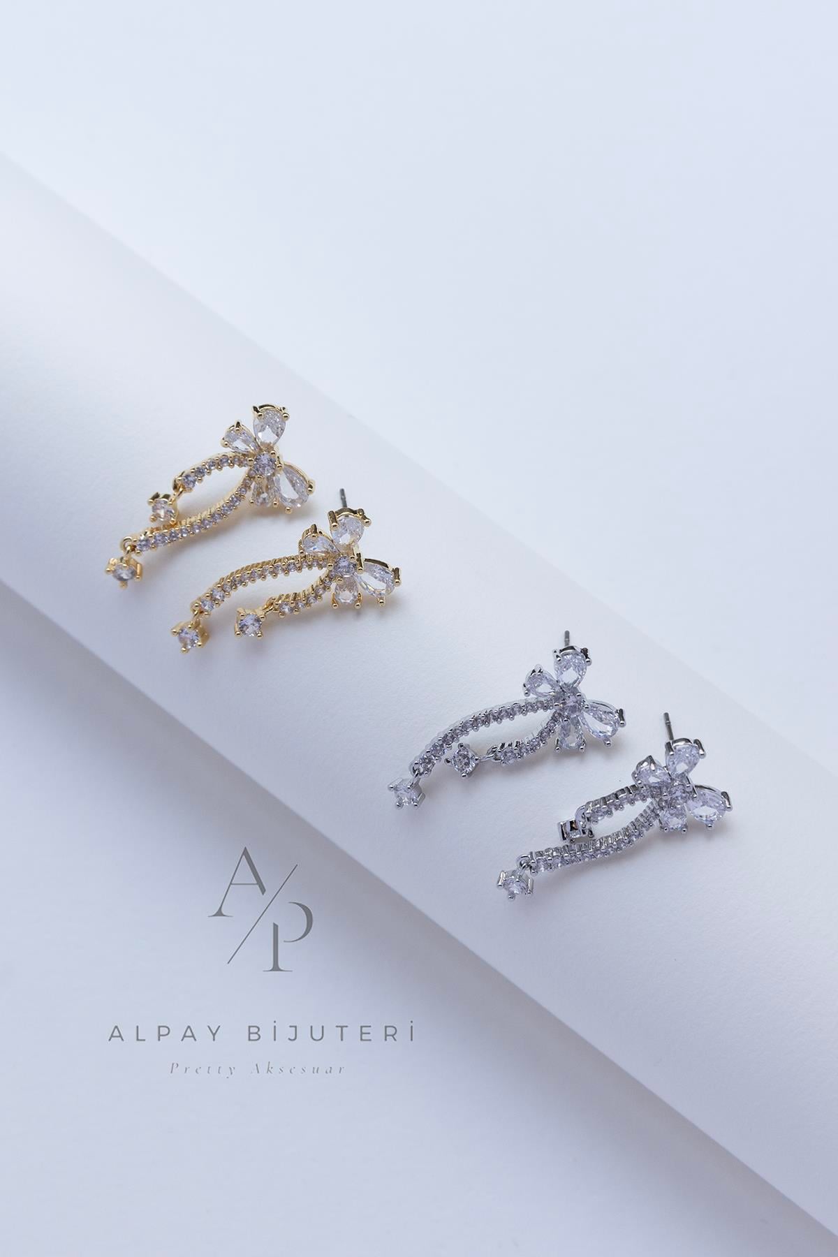 Zirkon Taş Kelebek Model Küpe