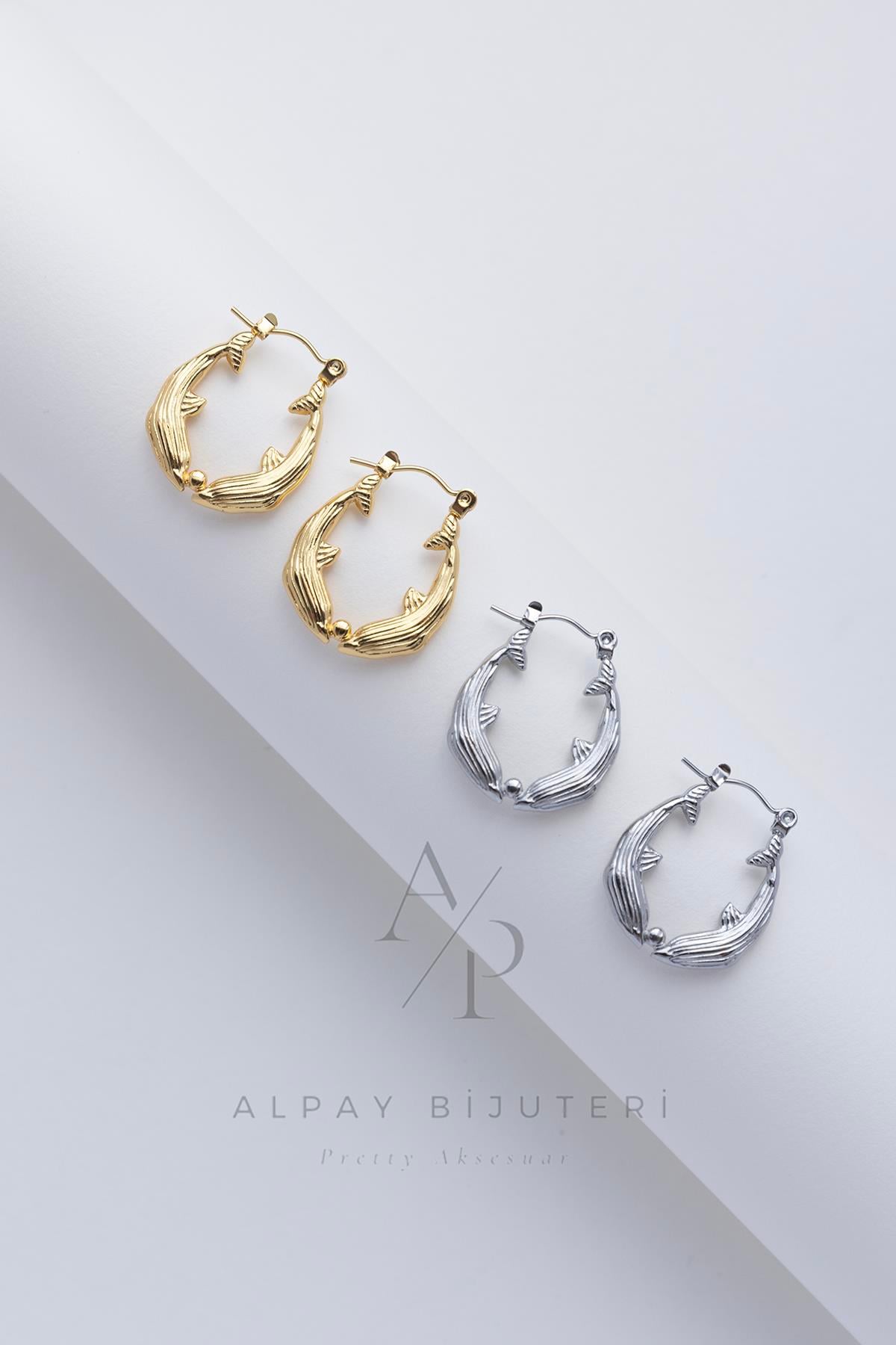 Yaprak Motifli Halka Çelik Küpe 