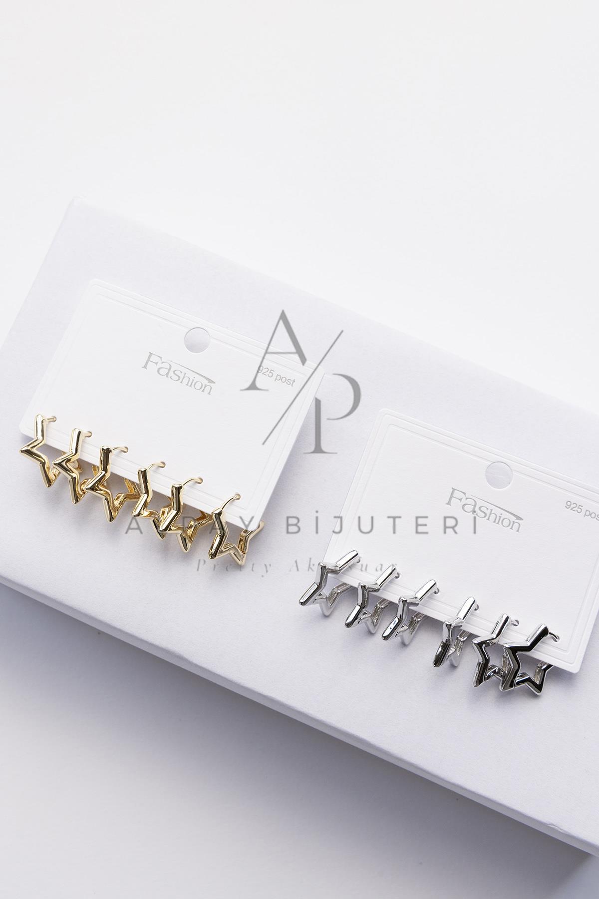 Altılı Yıldız Model Küpe