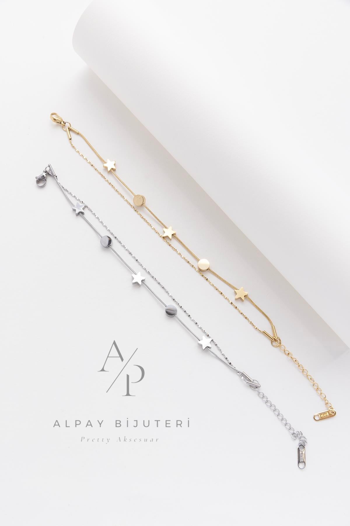 Yıldız ve Küre Detay İkili Çelik Bileklik