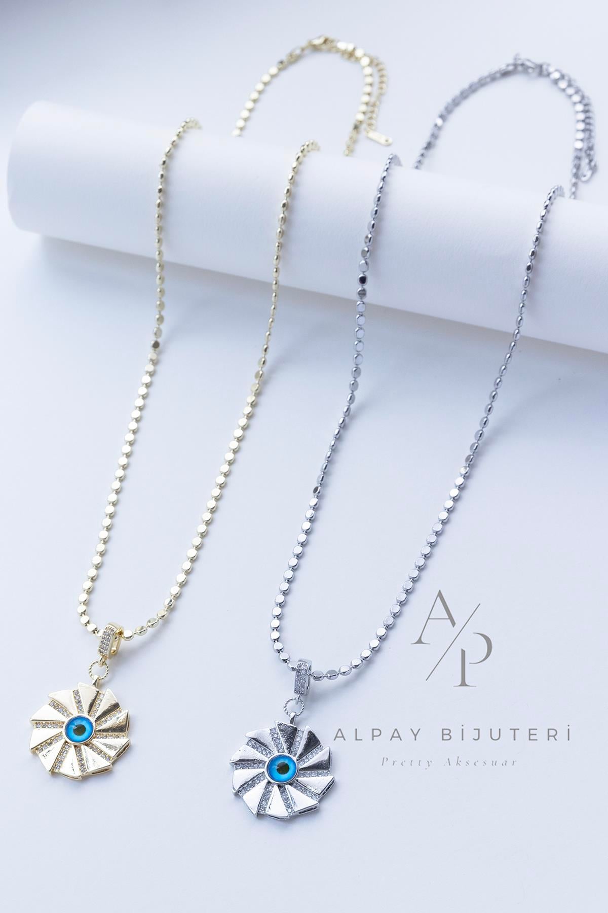 Nazar Boncuğu Detay Çelik Kolye