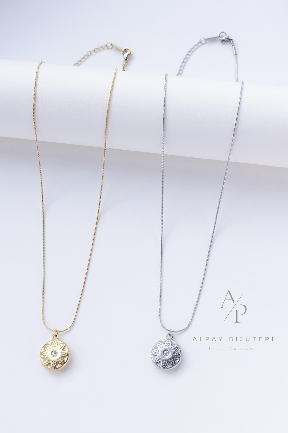 Çiçek Sembol Çelik Kolye