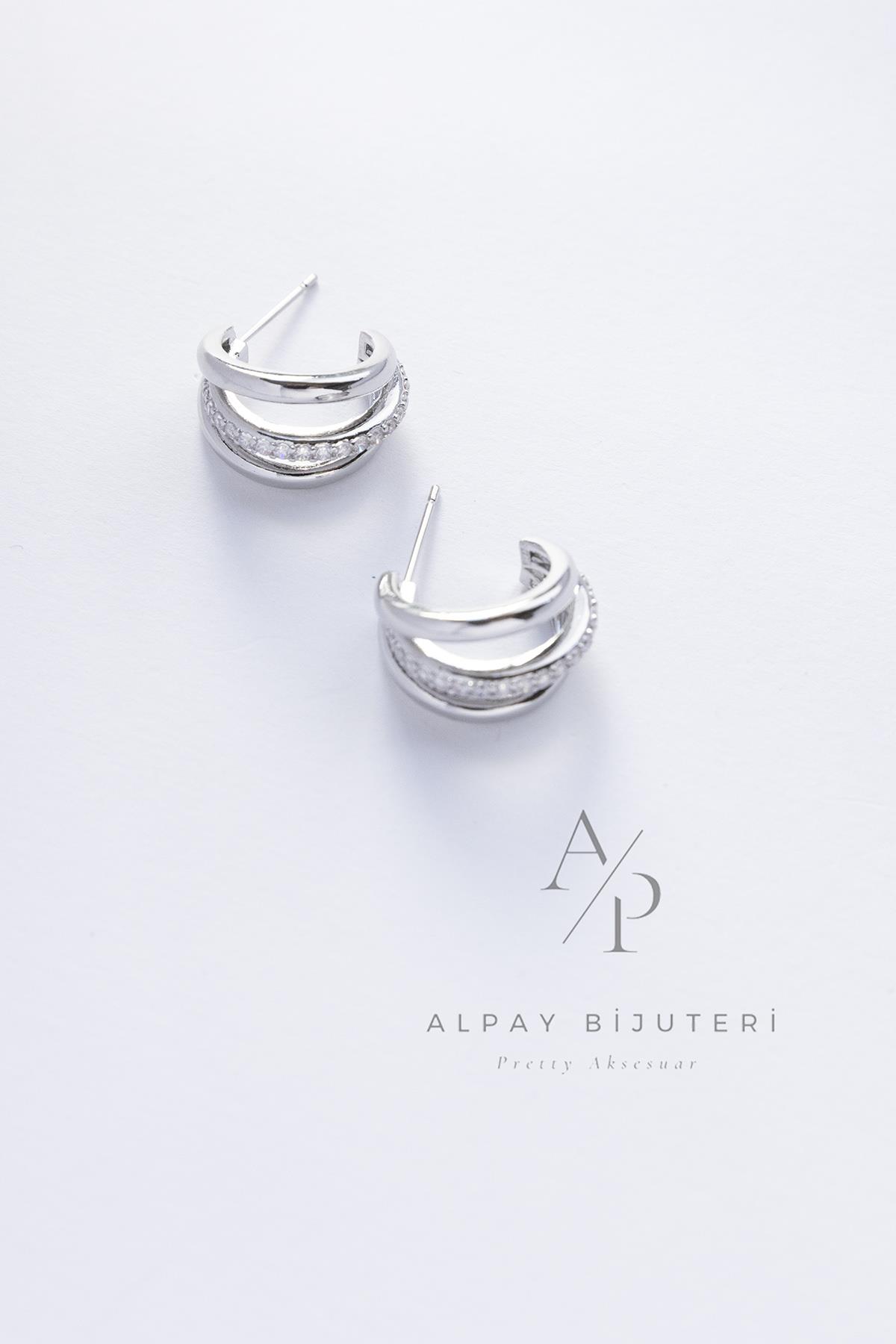 Zirkon Üçlü Görünüm Küpe