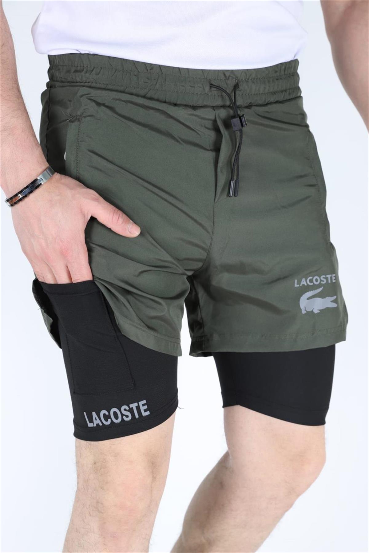 Taytlı şort unisex haki