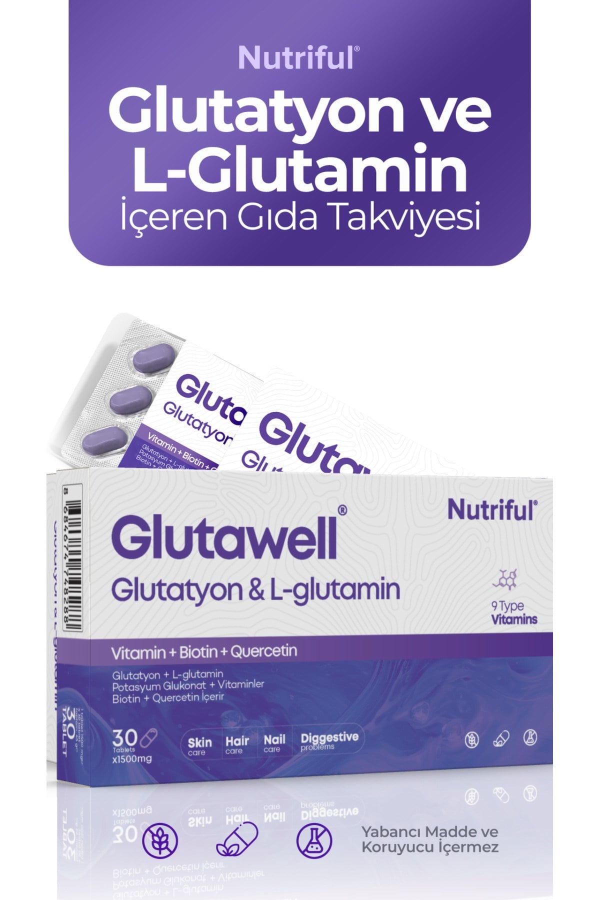 Glutawell Glutatyon Ve L-glutamin Içeren 30 Tablet