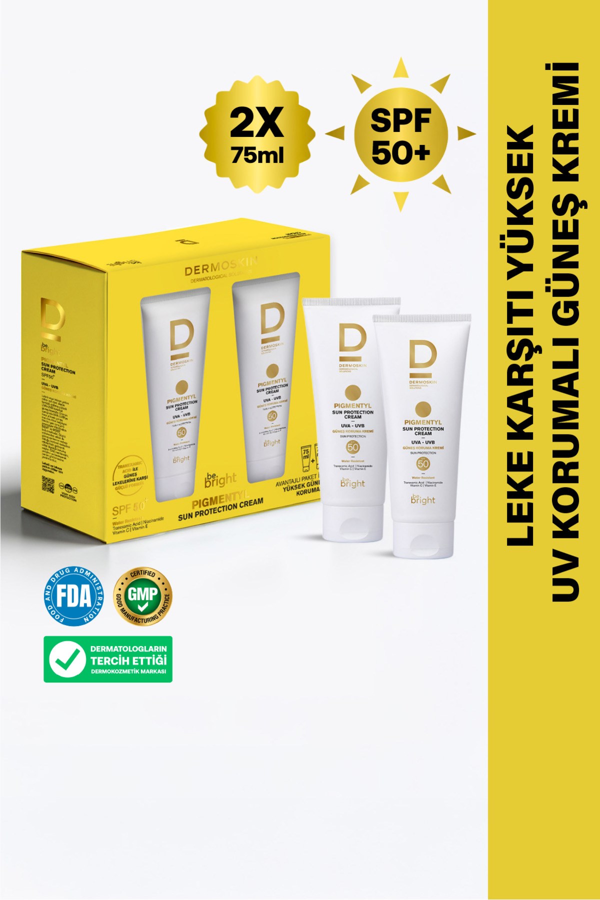 2'li Be Bright Pigmentyl SPF 50+ | UVA & UVB Koruyucu | Leke Karşıtı Güneş Kremi | 75+75 ml