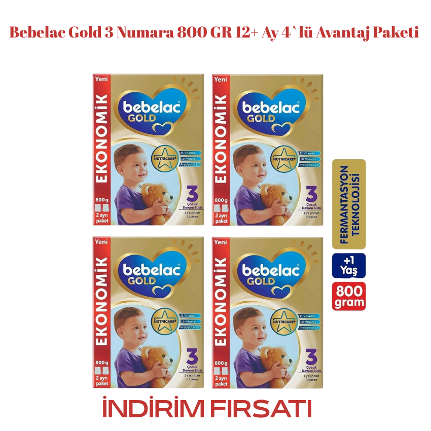 Bebelac Gold 3 Numara 800 GR 12+ Ay 4`lü Avantaj Paketi 