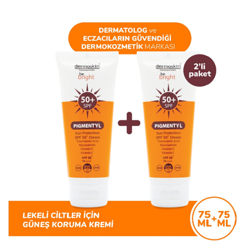 Dermoskin Be Bright Pigmentyl Güneş Kremi SPF50+ 75 ml - İkili Kofre