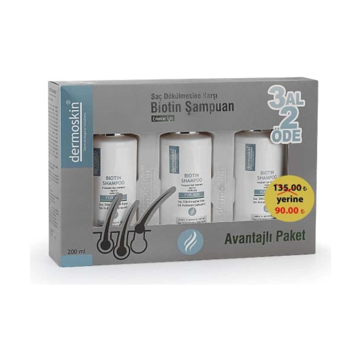Dermoskin Biotin Saç Dökülmesine Karşı Erkek Şampuanı 200 ml - 3 Al 2 Öde