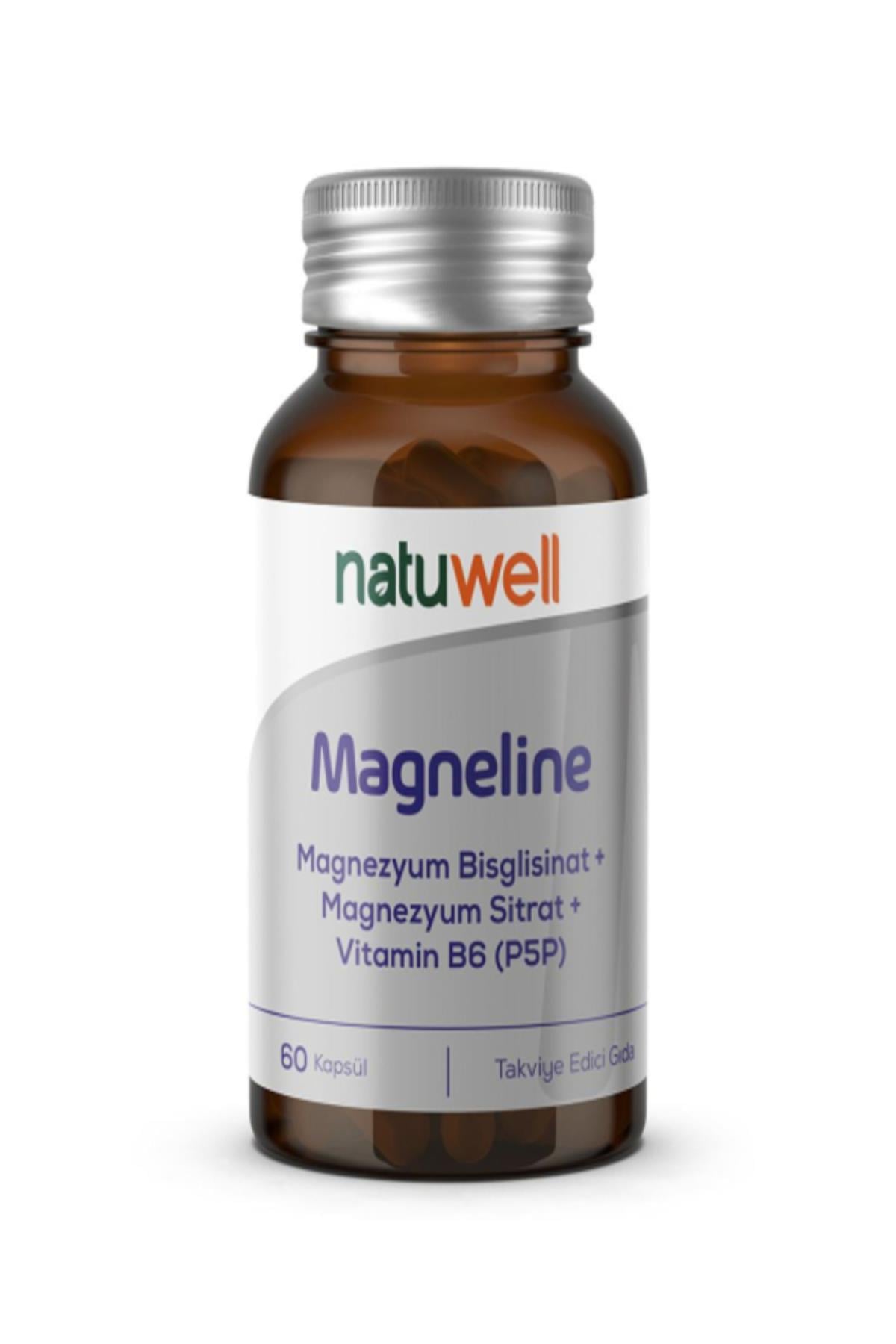Natuwell Magneline Magnezyum Bisglisinat, Magnezyum Sitrat ve P5P (Vitamin B6) 60 Kapsül
