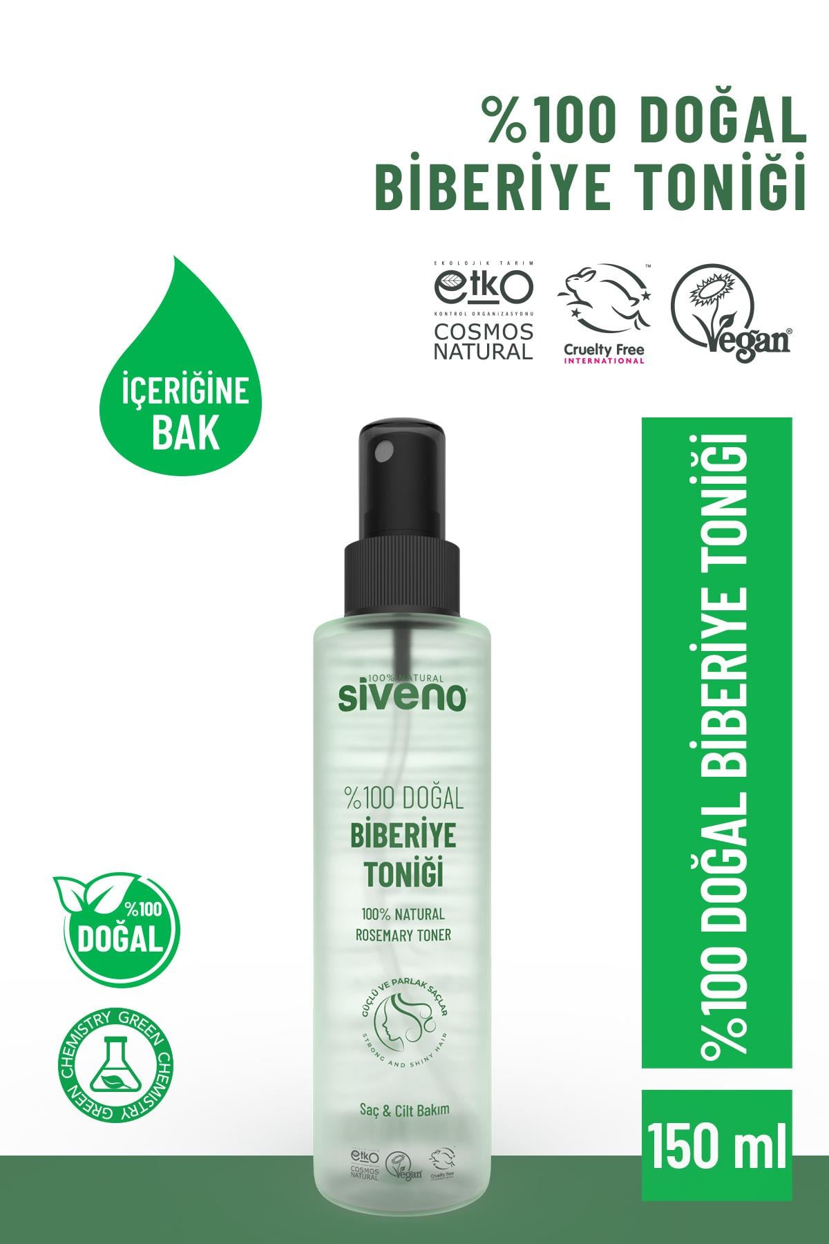 Siveno %100 Doğal Biberiye Suyu Saç Dökülmesi Karşıtı ve Hızlı Saç Uzatma Etkili Saç Toniği 150 ml