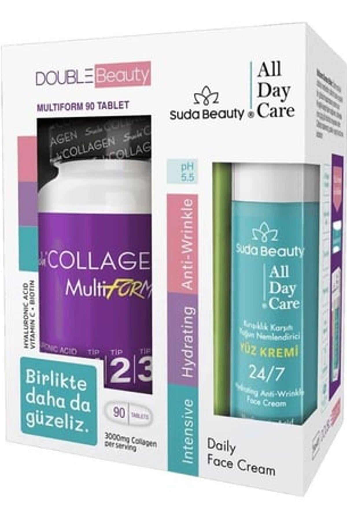 Suda Collagen Double Beauty Multiform 90 Tablet Suda Beauty Yüz Kremi 50 ml Hediye